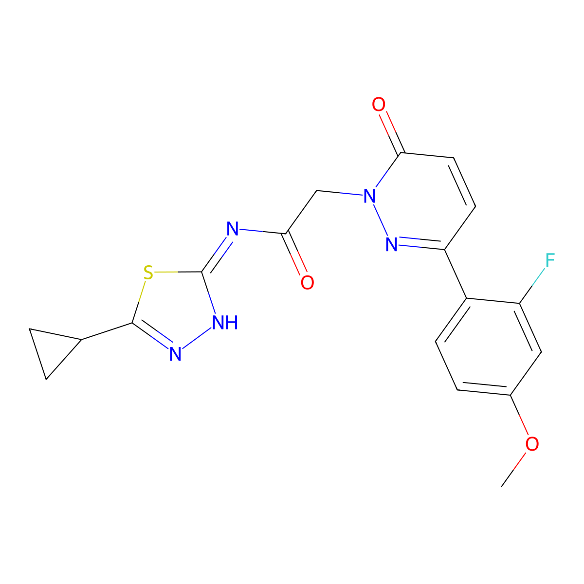 N-[(2E)-5-cyclopropyl-1,3,4-thiadiazol-2(3H)-ylidene]-2-[3-(2-fluoro-4-methoxyphenyl)-6-oxopyridazin-1(6H)-yl]acetamide molecular structure, CAS 1246052-01-6