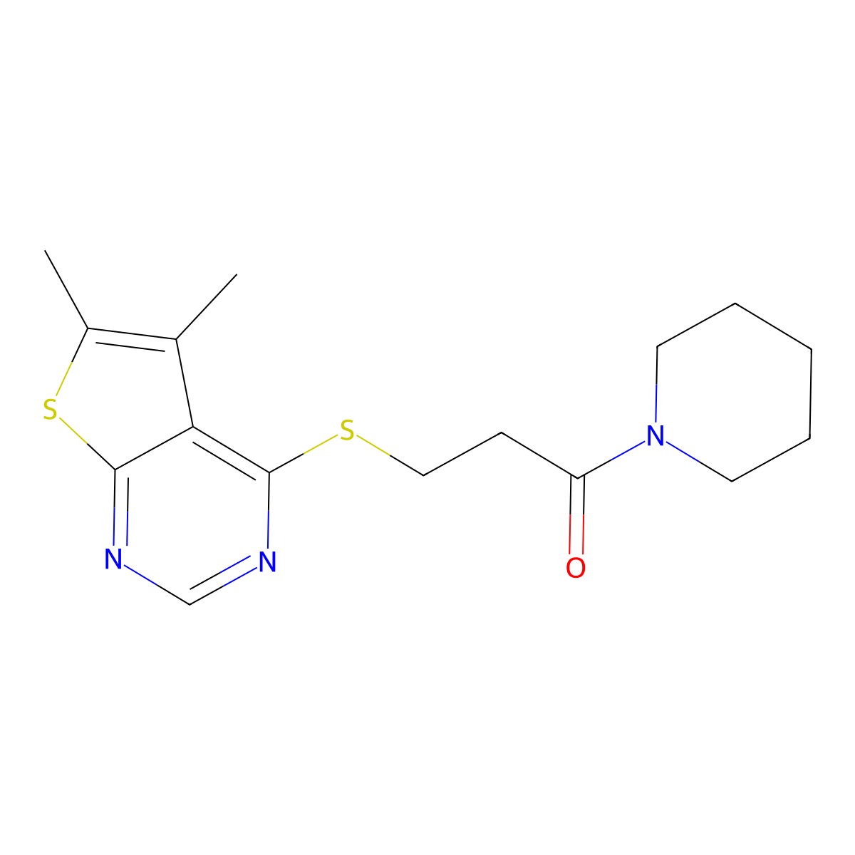 3-[(5,6-Dimethylthieno[2,3-d]pyrimidin-4-yl)sulfanyl]-1-(piperidin-1-yl)propan-1-one molecular structure, CAS 1246052-07-2