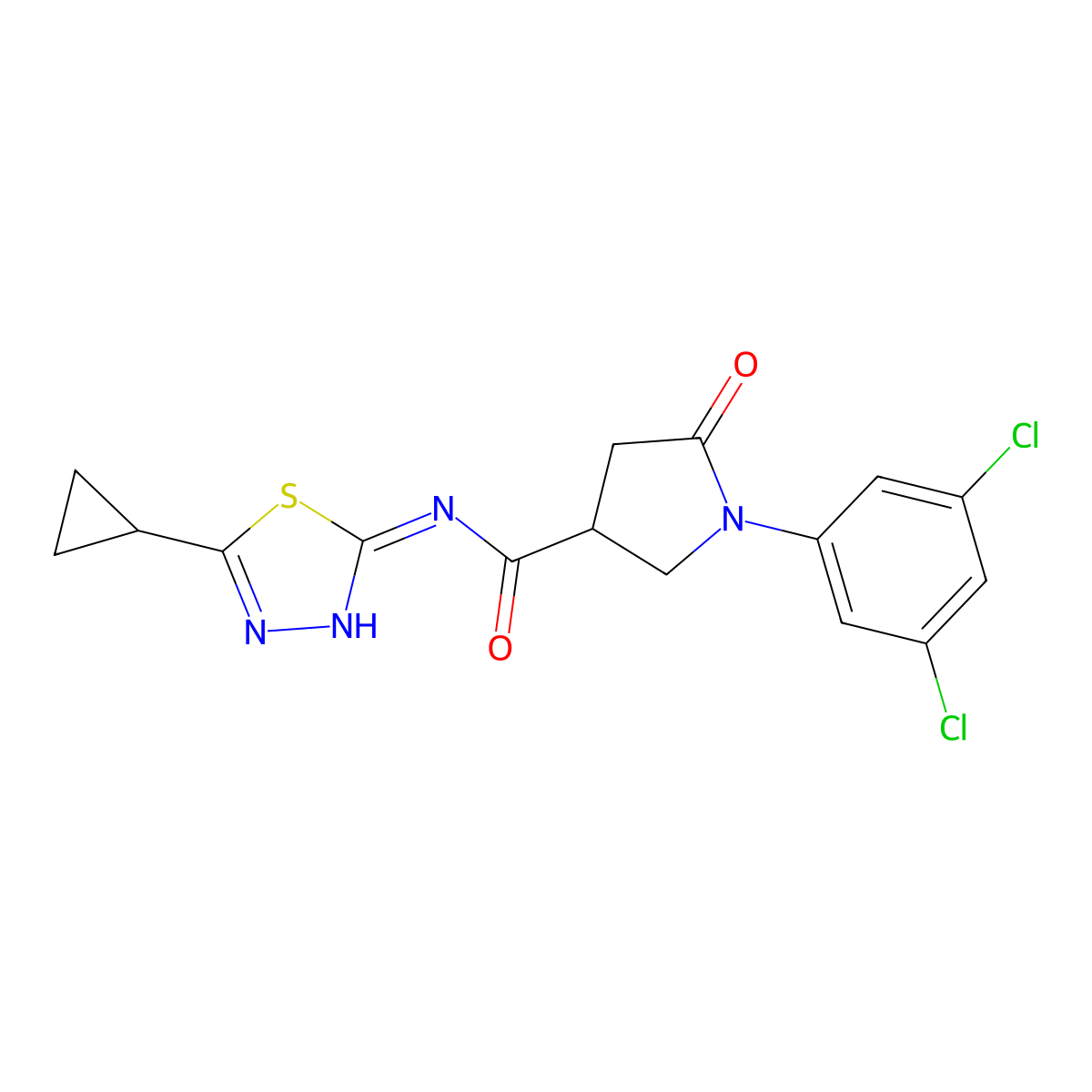 N-(5-cyclopropyl-1,3,4-thiadiazol-2-yl)-1-(3,5-dichlorophenyl)-5-oxopyrrolidine-3-carboxamide molecular structure, CAS 1246052-21-0