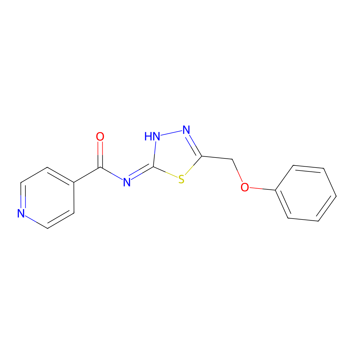 N-[(2E)-5-(phenoxymethyl)-1,3,4-thiadiazol-2(3H)-ylidene]pyridine-4-carboxamide molecular structure, CAS 1246052-48-1