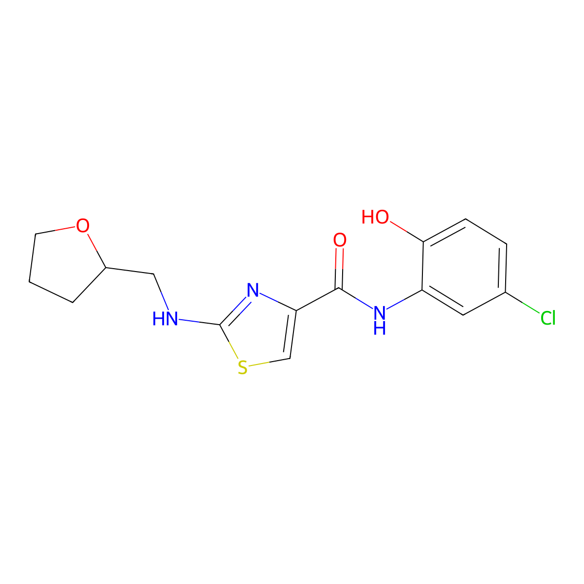 N-(5-chloro-2-hydroxyphenyl)-2-[(tetrahydrofuran-2-ylmethyl)amino]-1,3-thiazole-4-carboxamide molecular structure, CAS 1246052-59-4