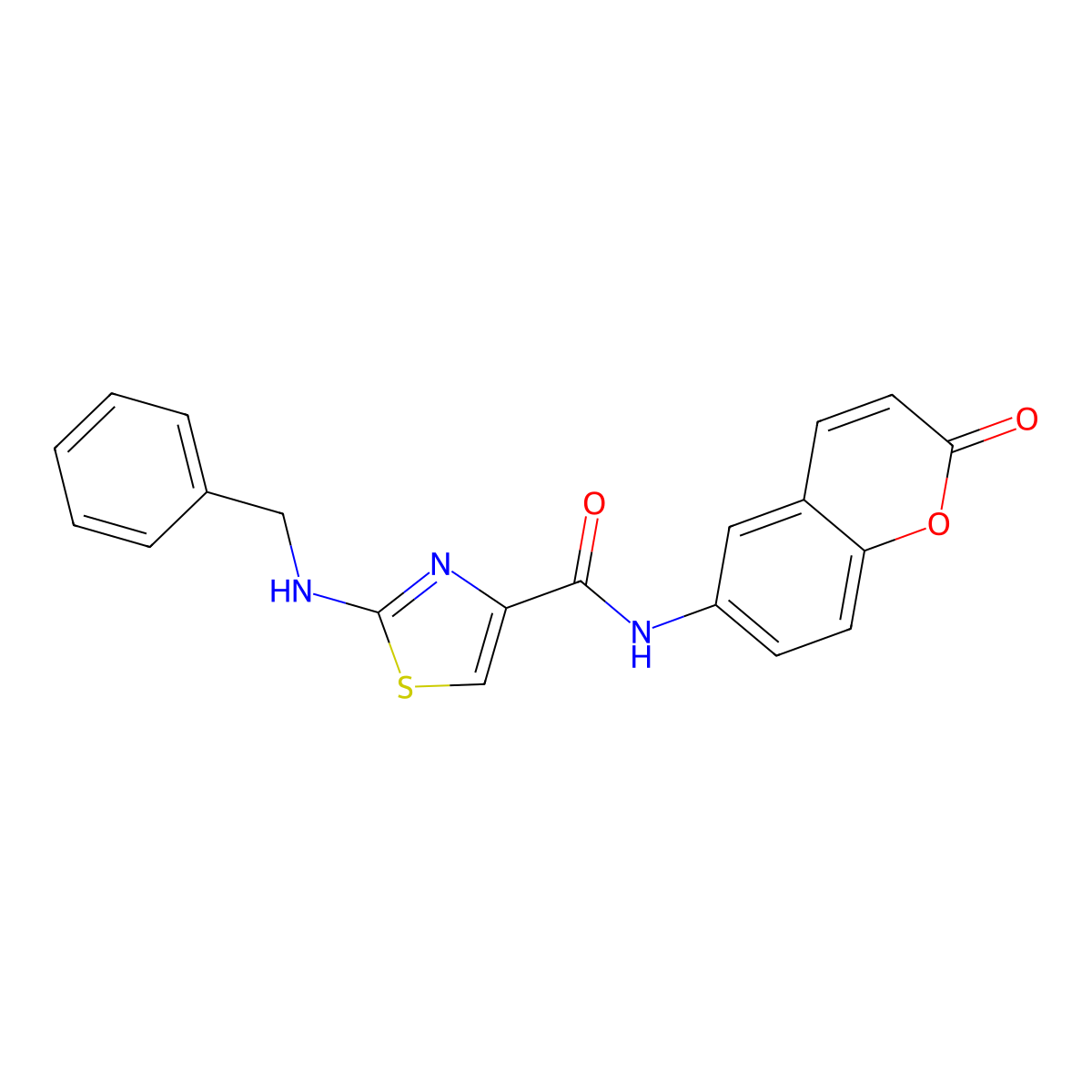 2-(benzylamino)-N-(2-oxo-2H-chromen-6-yl)-1,3-thiazole-4-carboxamide molecular structure, CAS 1246052-72-1