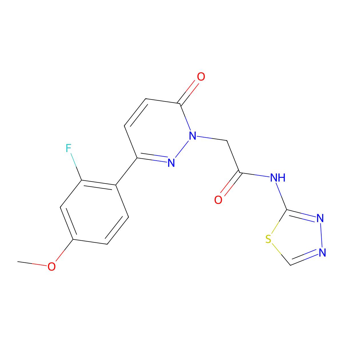2-[3-(2-fluoro-4-methoxyphenyl)-6-oxopyridazin-1(6H)-yl]-N-[(2E)-1,3,4-thiadiazol-2(3H)-ylidene]acetamide molecular structure, CAS 1246052-85-6
