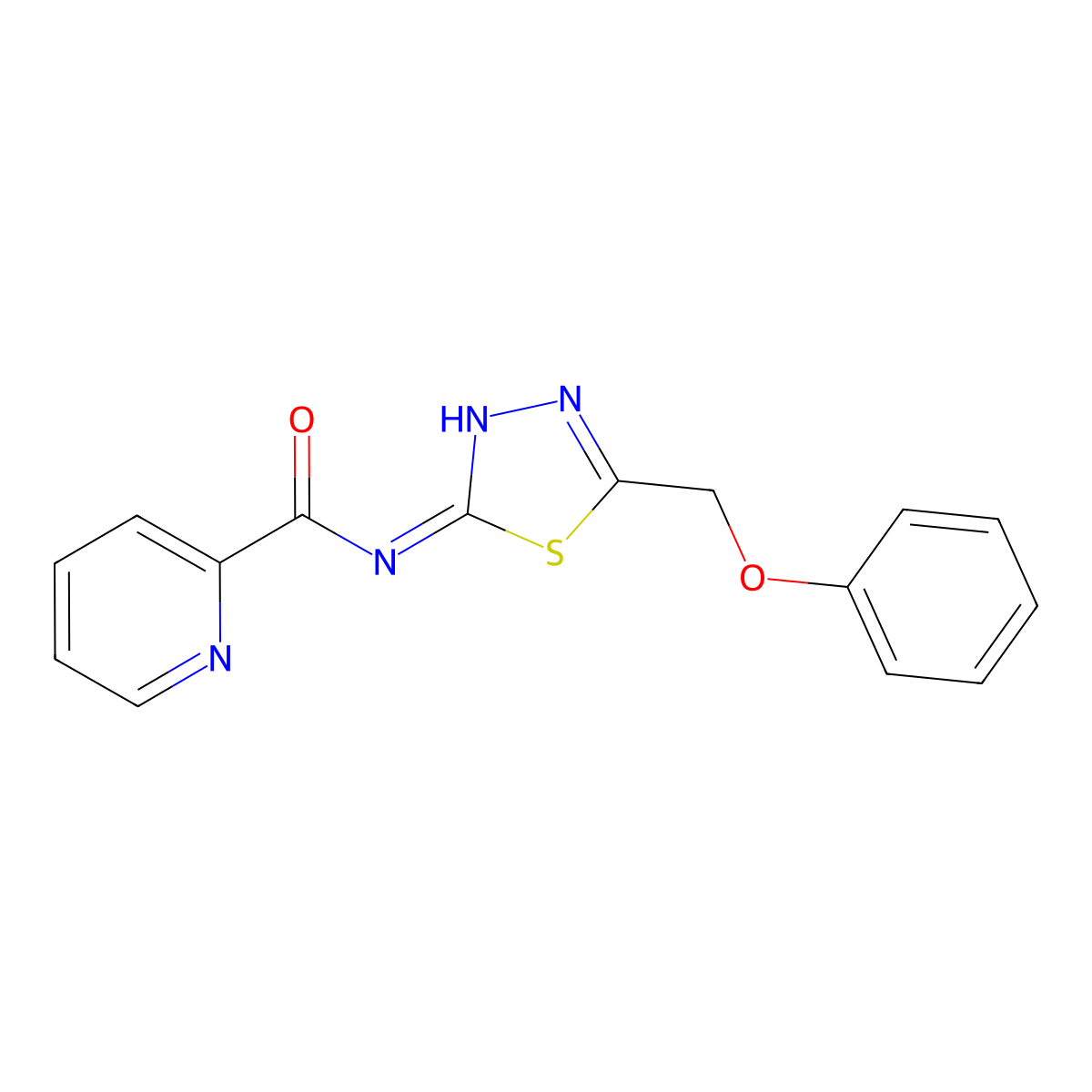 N-[(2E)-5-(phenoxymethyl)-1,3,4-thiadiazol-2(3H)-ylidene]pyridine-2-carboxamide molecular structure, CAS 1246053-15-5