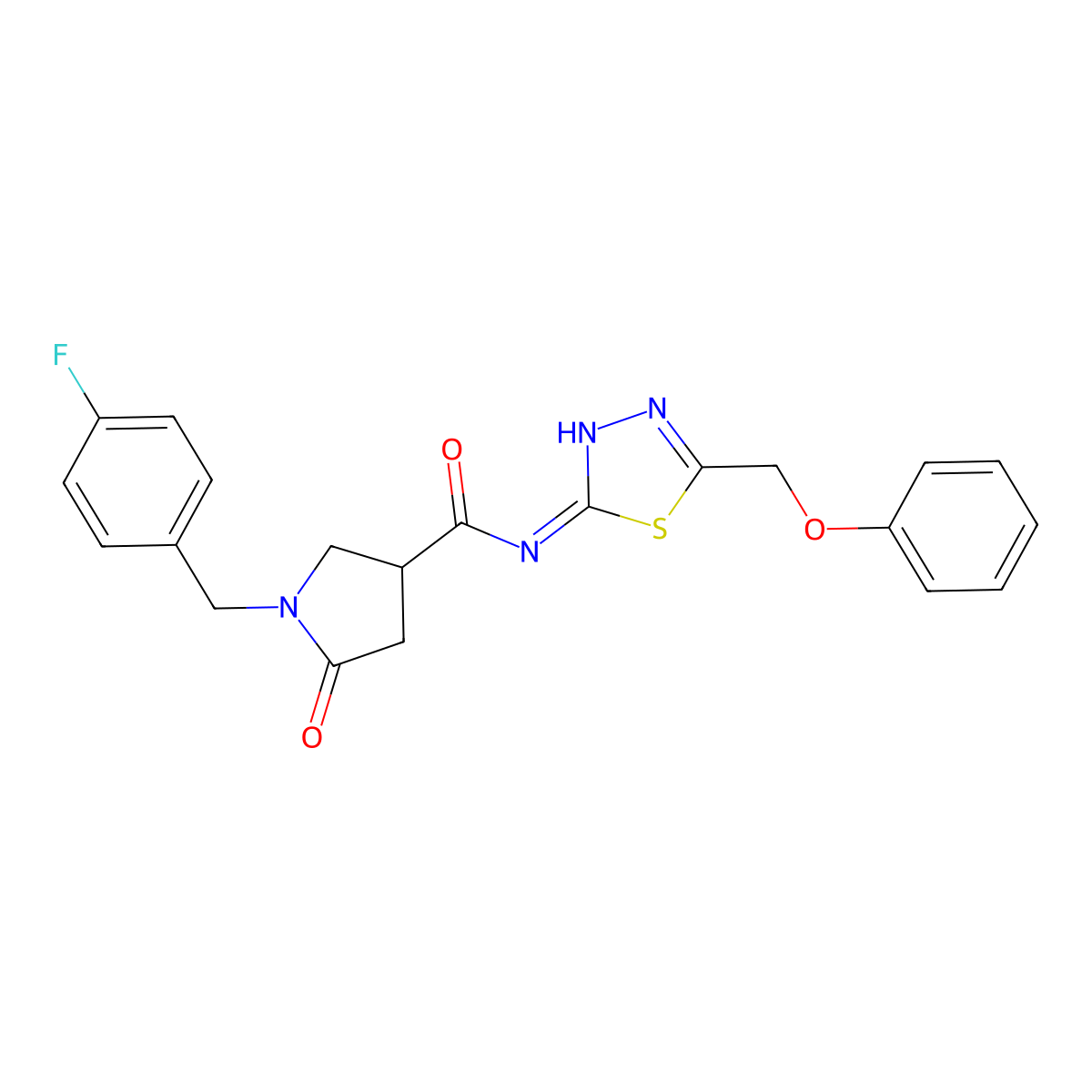 1-(4-fluorobenzyl)-5-oxo-N-[(2E)-5-(phenoxymethyl)-1,3,4-thiadiazol-2(3H)-ylidene]pyrrolidine-3-carboxamide molecular structure, CAS 1246053-25-7
