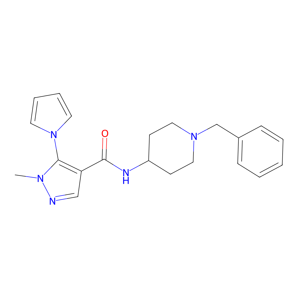 N-(1-benzylpiperidin-4-yl)-1-methyl-5-(1H-pyrrol-1-yl)-1H-pyrazole-4-carboxamide molecular structure, CAS 1246053-31-5