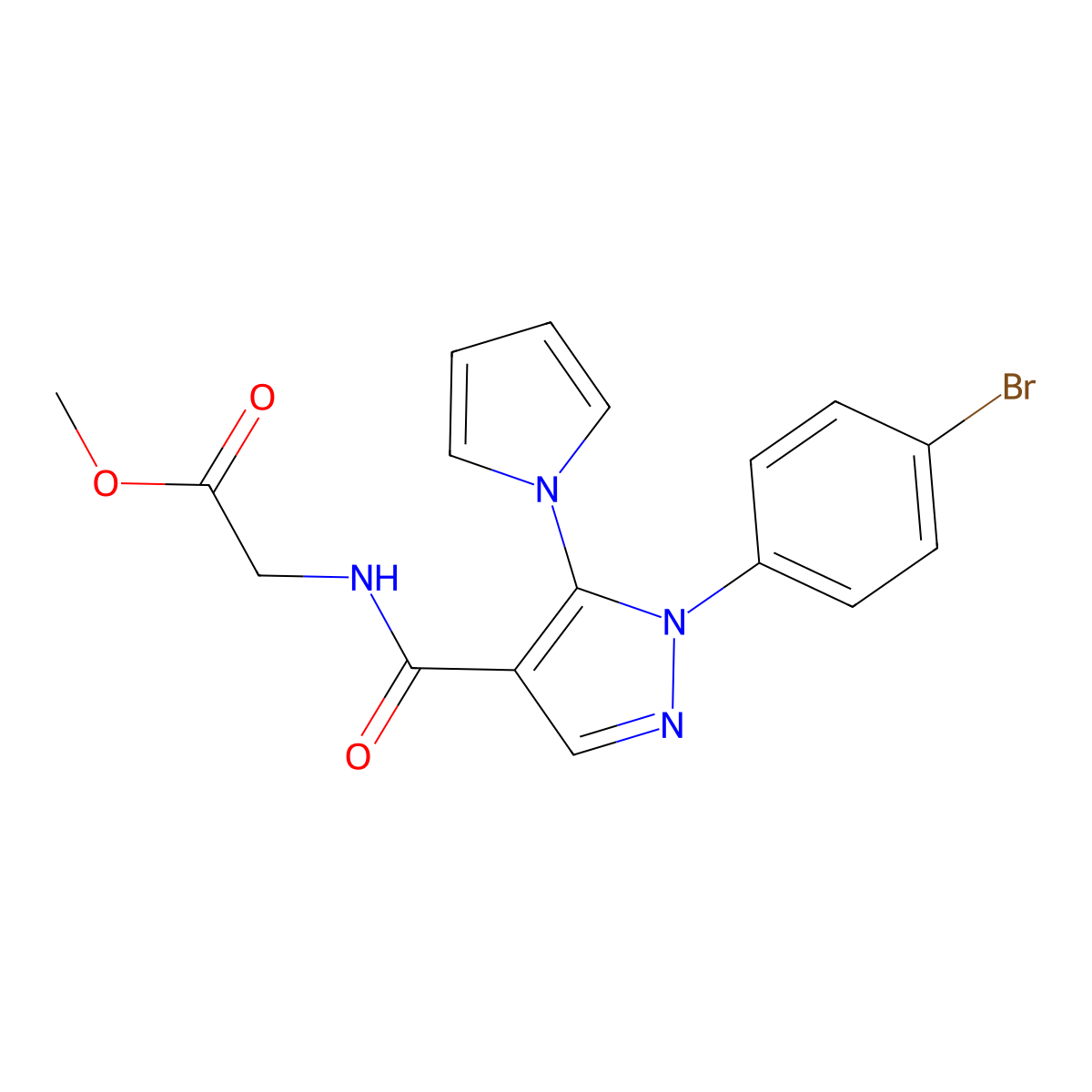 methyl N-{[1-(4-bromophenyl)-5-(1H-pyrrol-1-yl)-1H-pyrazol-4-yl]carbonyl}glycinate molecular structure, CAS 1246053-43-9