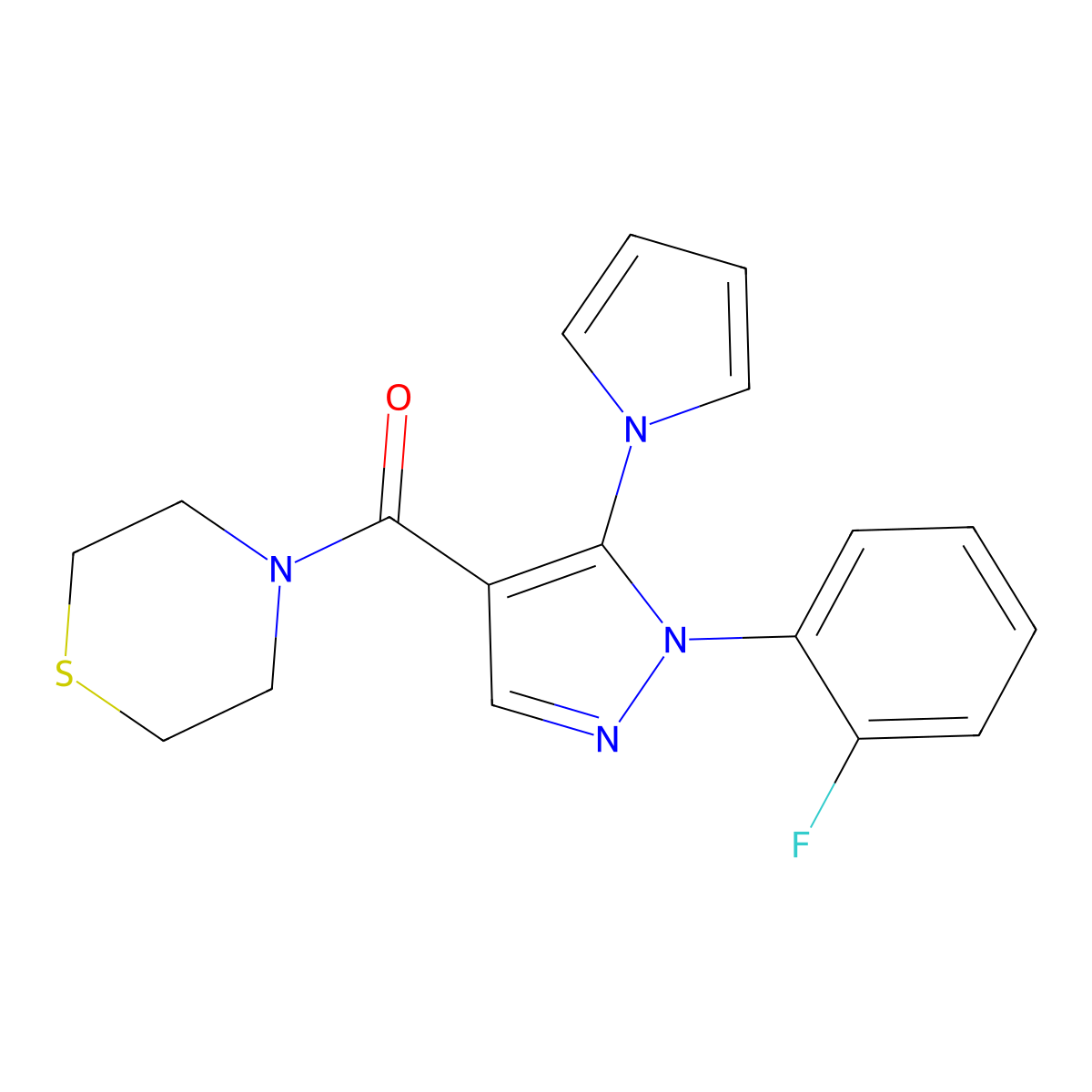 [1-(2-fluorophenyl)-5-(1H-pyrrol-1-yl)-1H-pyrazol-4-yl](thiomorpholin-4-yl)methanone molecular structure, CAS 1246054-00-1