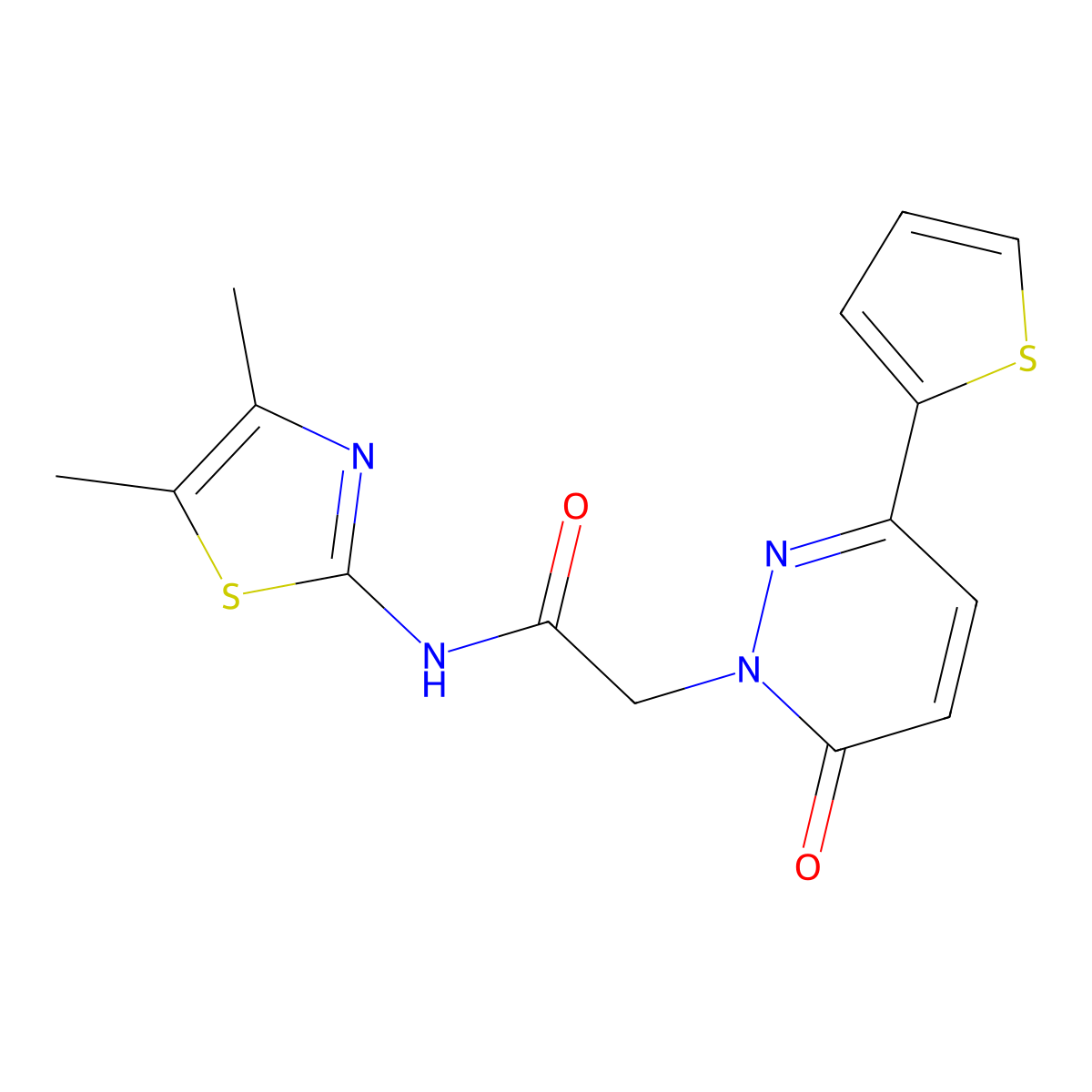 N-[(2Z)-4,5-dimethyl-1,3-thiazol-2(3H)-ylidene]-2-[6-oxo-3-(thiophen-2-yl)pyridazin-1(6H)-yl]acetamide molecular structure, CAS 1246054-04-5