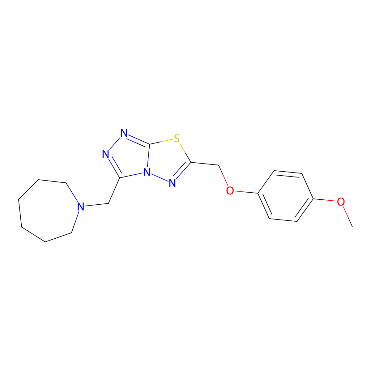 3-(1-Azepanylmethyl)-6-[(4-methoxyphenoxy)methyl][1,2,4]triazolo[3,4-b][1,3,4]thiadiazole molecular structure, CAS 1246054-18-1