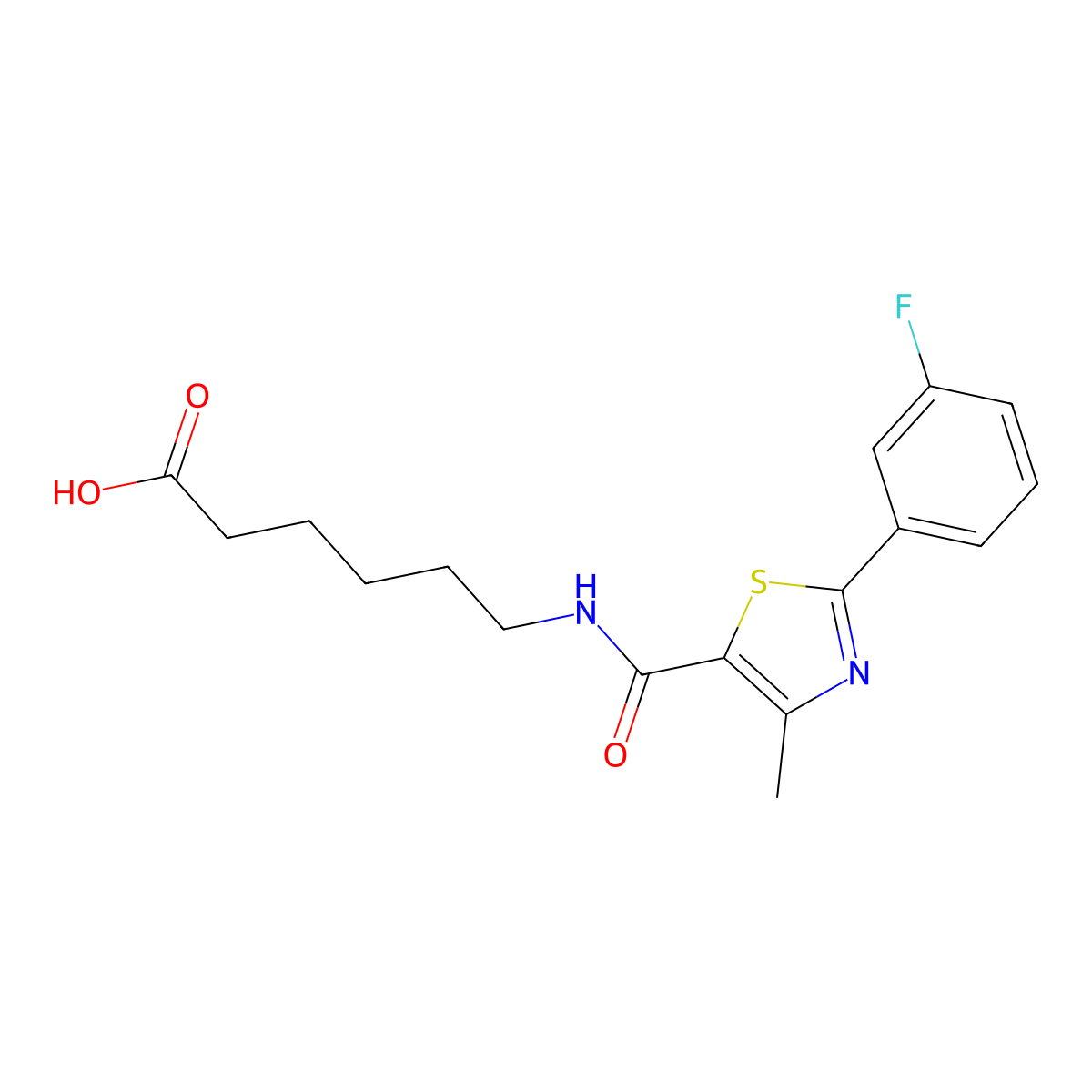 6-({[2-(3-Fluorophenyl)-4-methyl-1,3-thiazol-5-yl]carbonyl}amino)hexanoic acid molecular structure, CAS 1246054-73-8