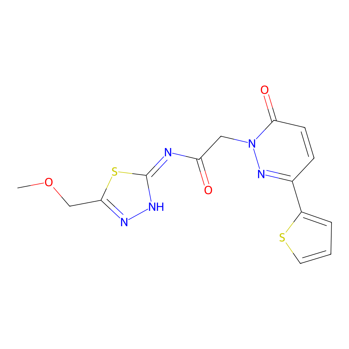 N-[(2E)-5-(methoxymethyl)-1,3,4-thiadiazol-2(3H)-ylidene]-2-[6-oxo-3-(thiophen-2-yl)pyridazin-1(6H)-yl]acetamide molecular structure, CAS 1246054-82-9