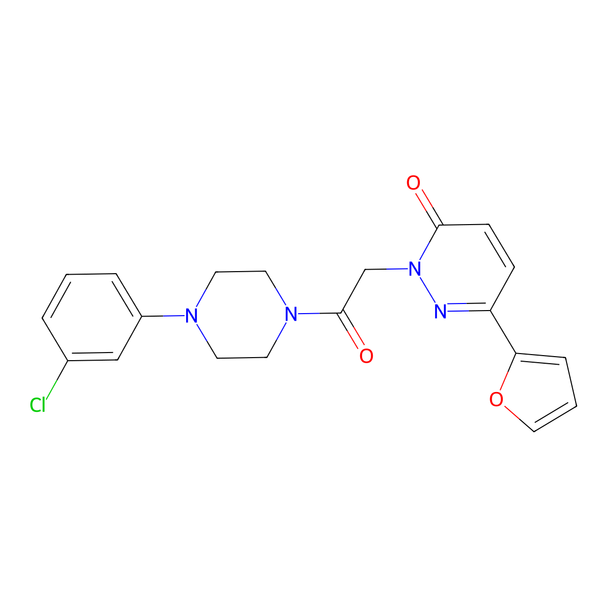 2-{2-[4-(3-chlorophenyl)piperazino]-2-oxoethyl}-6-(2-furyl)-3(2H)-pyridazinone molecular structure, CAS 1246055-10-6