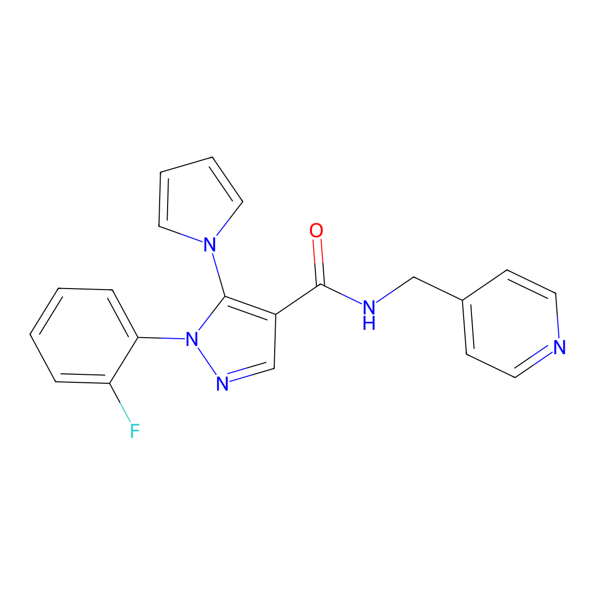 1-(2-fluorophenyl)-N-(pyridin-4-ylmethyl)-5-(1H-pyrrol-1-yl)-1H-pyrazole-4-carboxamide molecular structure, CAS 1246055-26-4