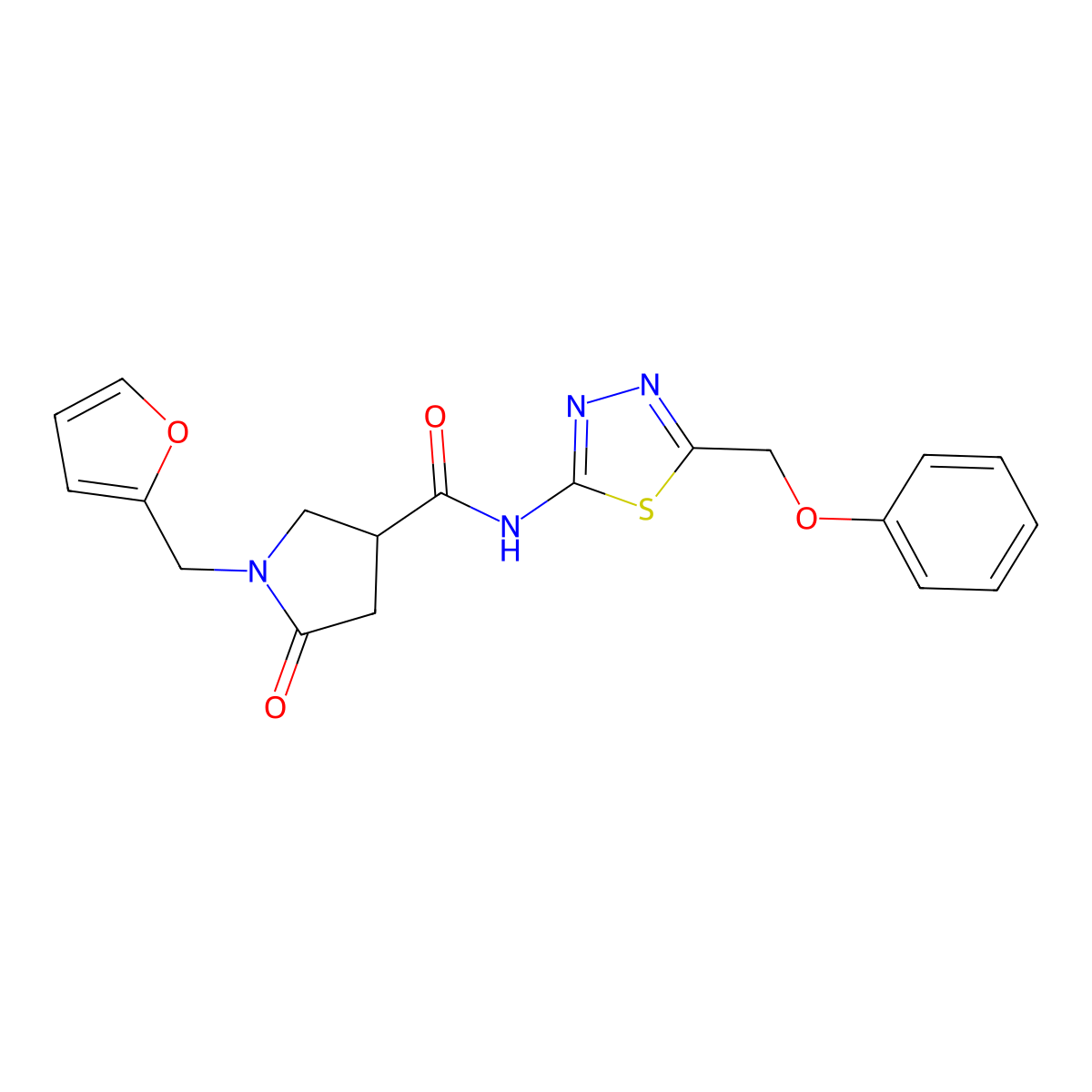 1-(furan-2-ylmethyl)-5-oxo-N-[(2E)-5-(phenoxymethyl)-1,3,4-thiadiazol-2(3H)-ylidene]pyrrolidine-3-carboxamide molecular structure, CAS 1246055-67-3