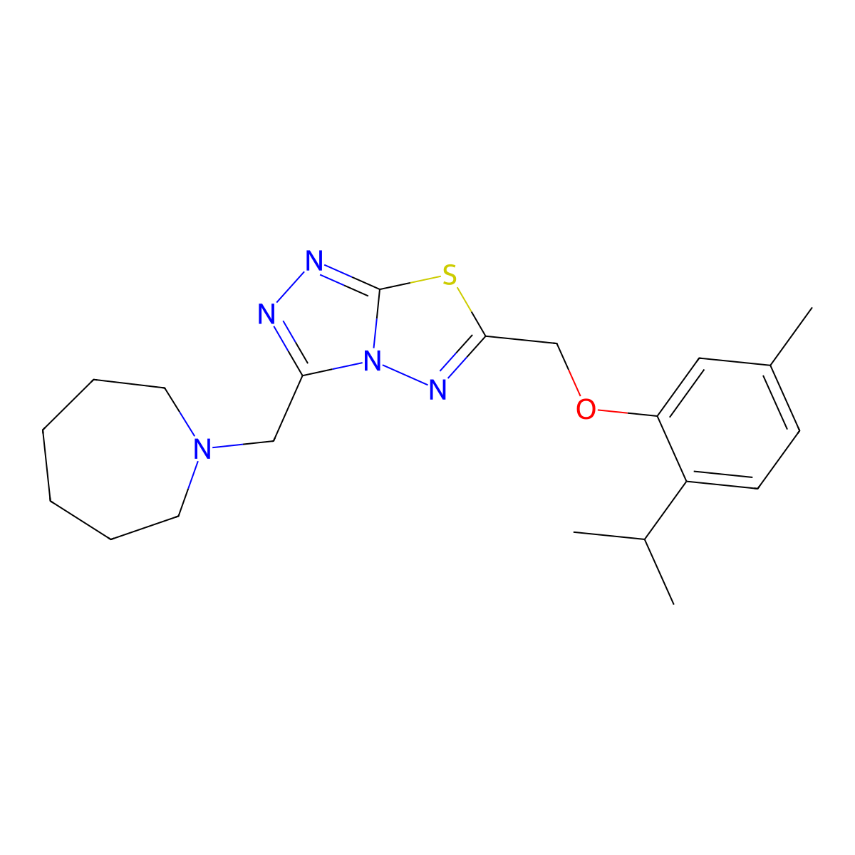 3-(Azepan-1-ylmethyl)-6-{[5-methyl-2-(propan-2-yl)phenoxy]methyl}[1,2,4]triazolo[3,4-b][1,3,4]thiadiazole molecular structure, CAS 1246055-74-2