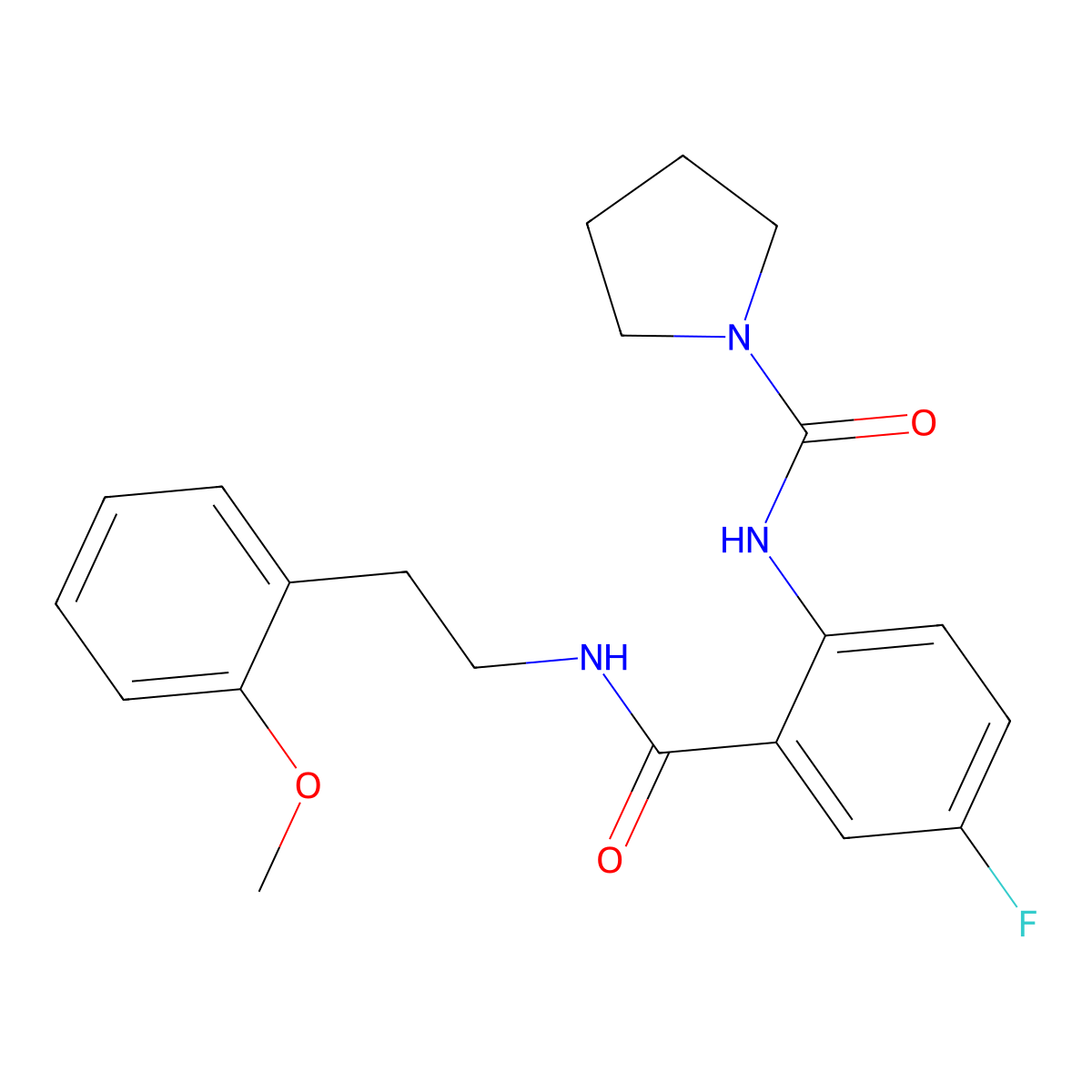 N-(4-fluoro-2-{[2-(2-methoxyphenyl)ethyl]carbamoyl}phenyl)pyrrolidine-1-carboxamide molecular structure, CAS 1246055-89-9
