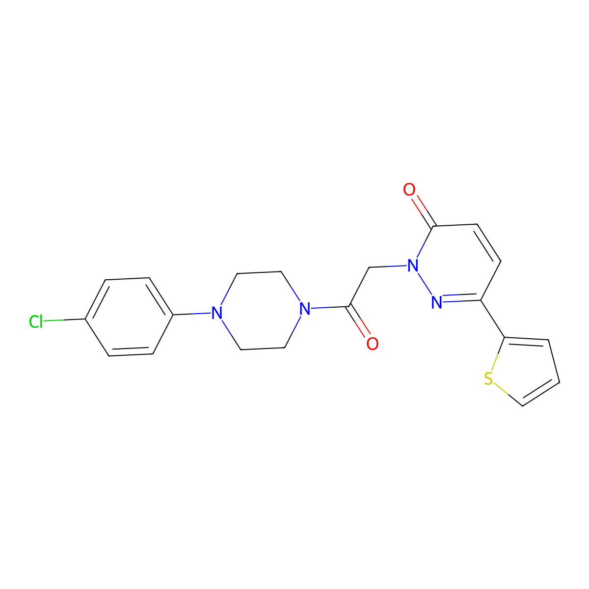 2-{2-[4-(4-chlorophenyl)piperazino]-2-oxoethyl}-6-(2-thienyl)-3(2H)-pyridazinone molecular structure, CAS 1246055-95-7