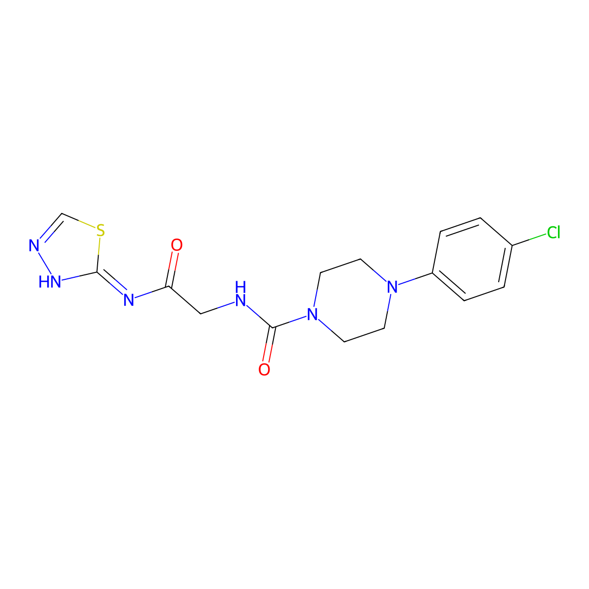 4-(4-chlorophenyl)-N-{2-oxo-2-[(2Z)-1,3,4-thiadiazol-2(3H)-ylideneamino]ethyl}piperazine-1-carboxamide molecular structure, CAS 1246056-02-9