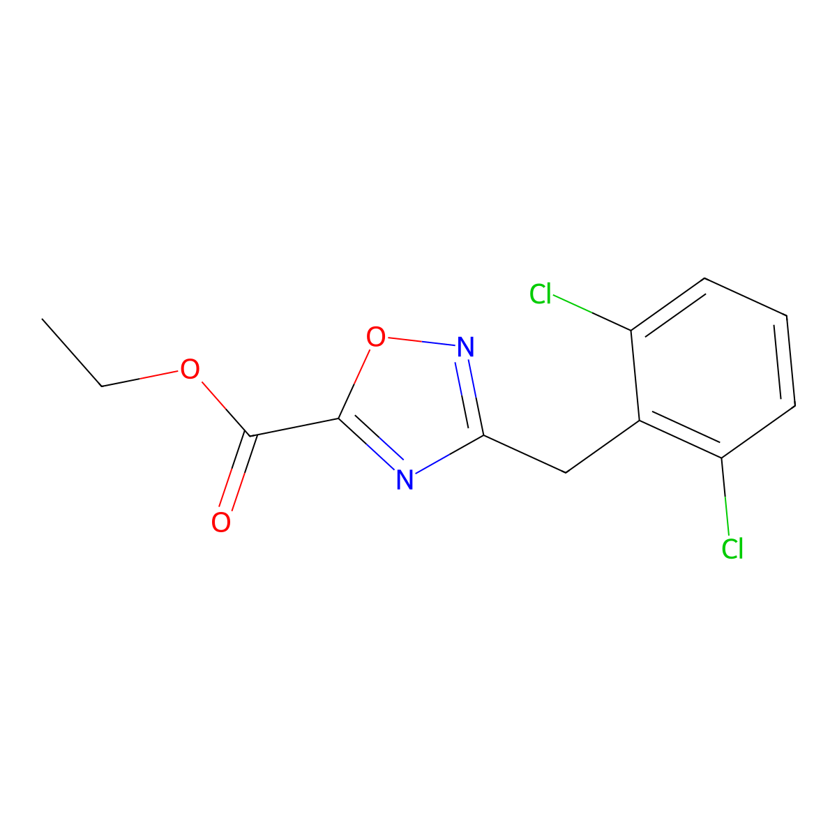 Ethyl 3-(2,6-dichlorobenzyl)-1,2,4-oxadiazole-5-carboxylate molecular structure, CAS 1246056-08-5
