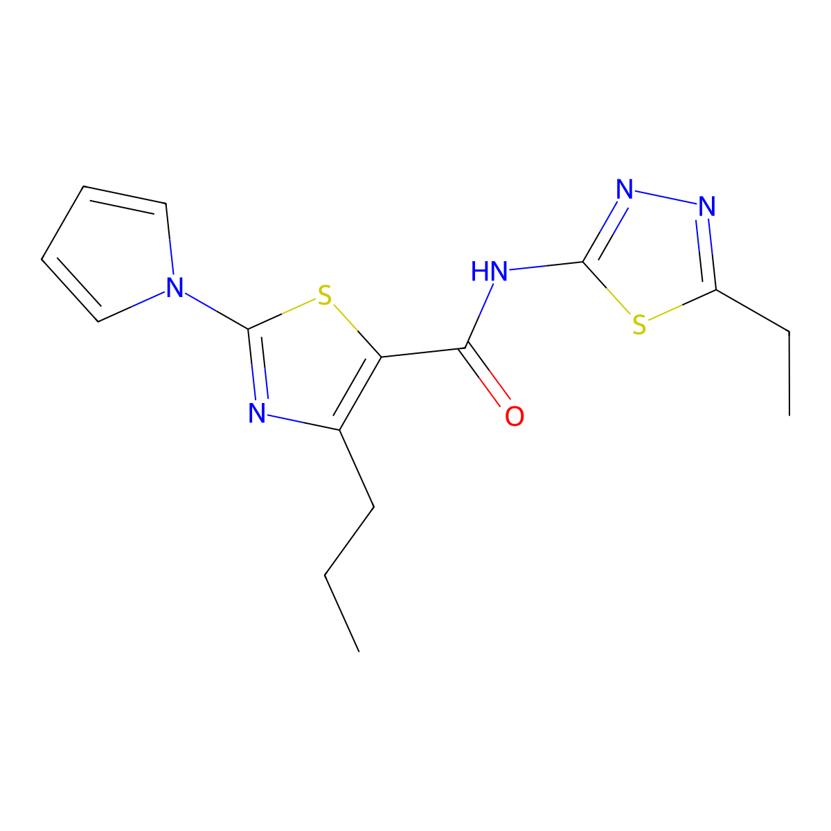 N-[(2Z)-5-ethyl-1,3,4-thiadiazol-2(3H)-ylidene]-4-propyl-2-(1H-pyrrol-1-yl)-1,3-thiazole-5-carboxamide molecular structure, CAS 1246056-65-4