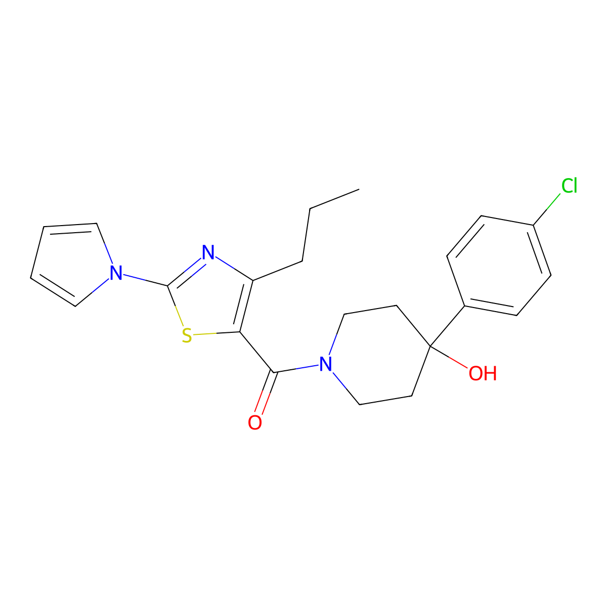 [4-(4-chlorophenyl)-4-hydroxypiperidino][4-propyl-2-(1H-pyrrol-1-yl)-1,3-thiazol-5-yl]methanone molecular structure, CAS 1246056-68-7