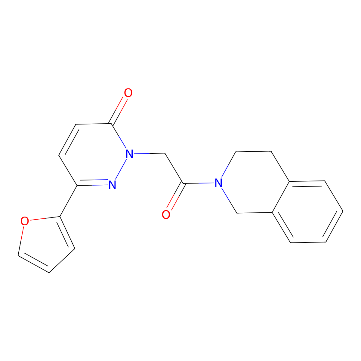 2-{2-[3,4-dihydro-2(1H)-isoquinolinyl]-2-oxoethyl}-6-(2-furyl)-3(2H)-pyridazinone molecular structure, CAS 1246057-00-0