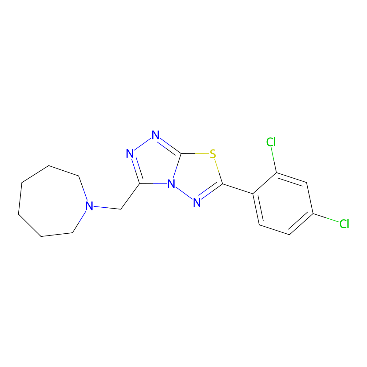 3-(1-Azepanylmethyl)-6-(2,4-dichlorophenyl)[1,2,4]triazolo[3,4-b][1,3,4]thiadiazole molecular structure, CAS 1246057-13-5
