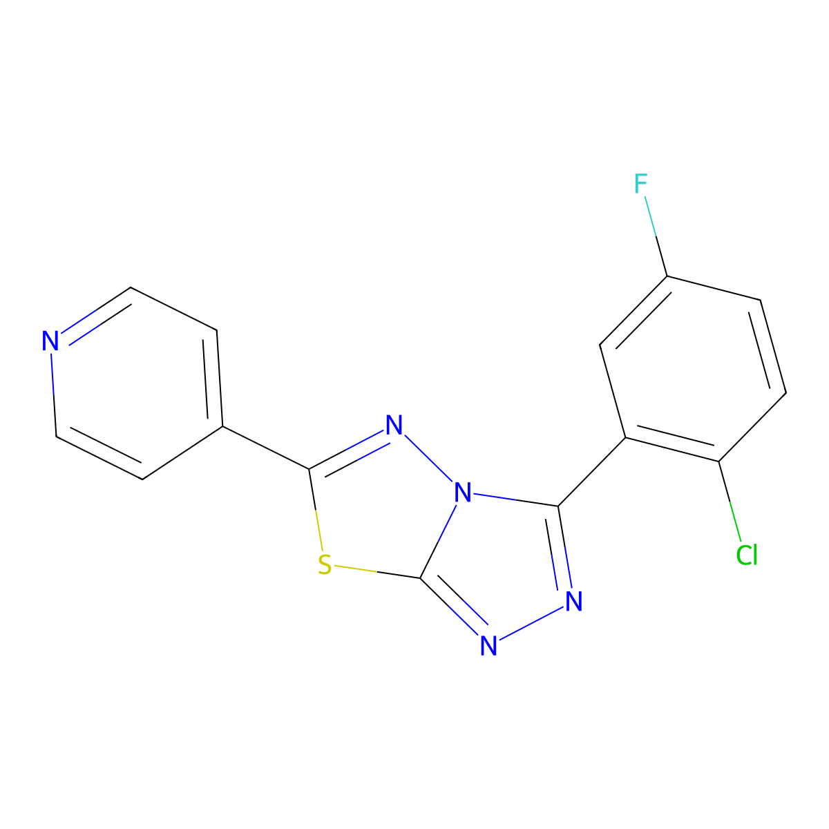 4-[3-(2-Chloro-5-fluorophenyl)-[1,2,4]Triazolo[3,4-b][1,3,4]thiadiazol-6-yl]pyridine molecular structure, CAS 1246057-30-6