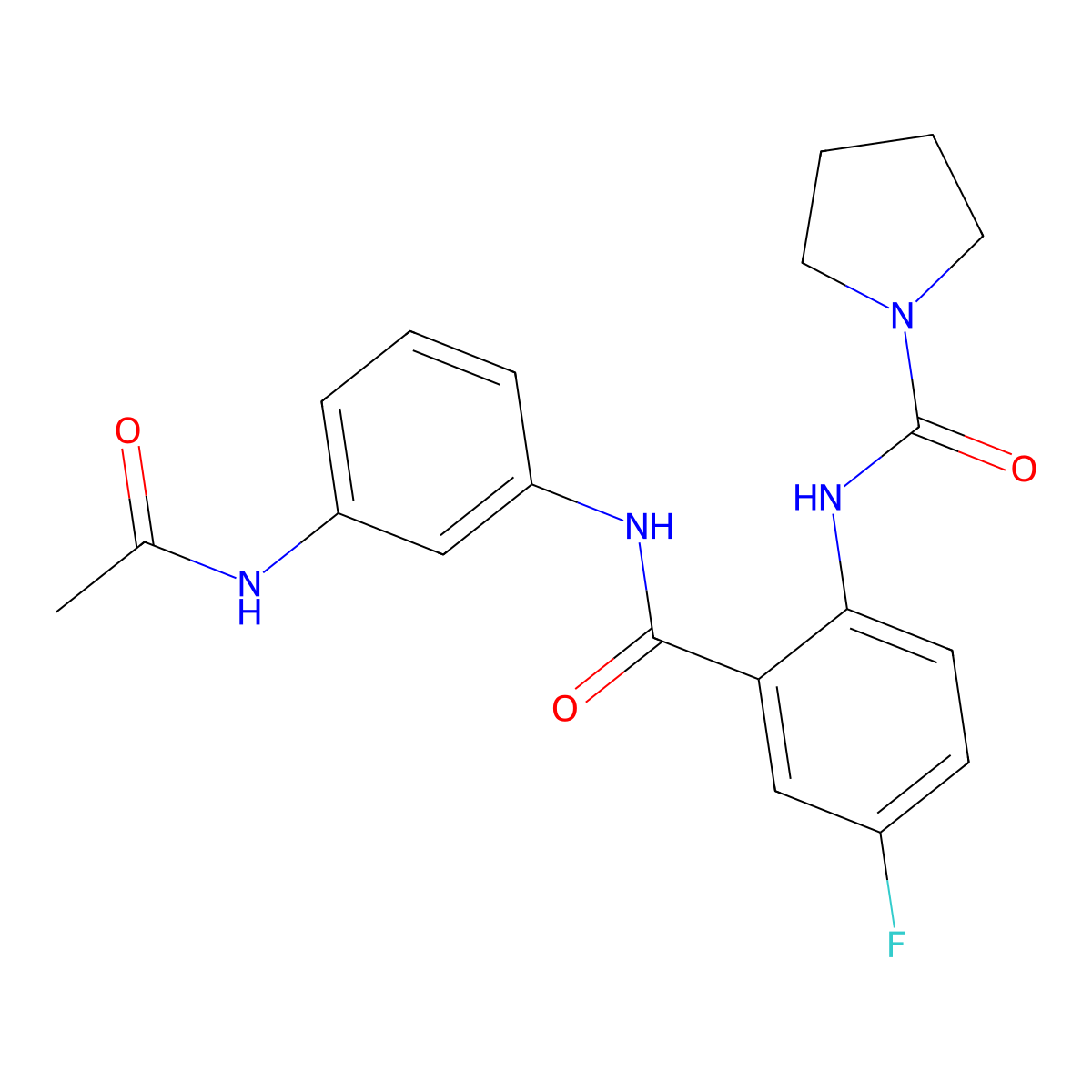 N-(2-{[3-(acetylamino)phenyl]carbamoyl}-4-fluorophenyl)pyrrolidine-1-carboxamide molecular structure, CAS 1246057-51-1
