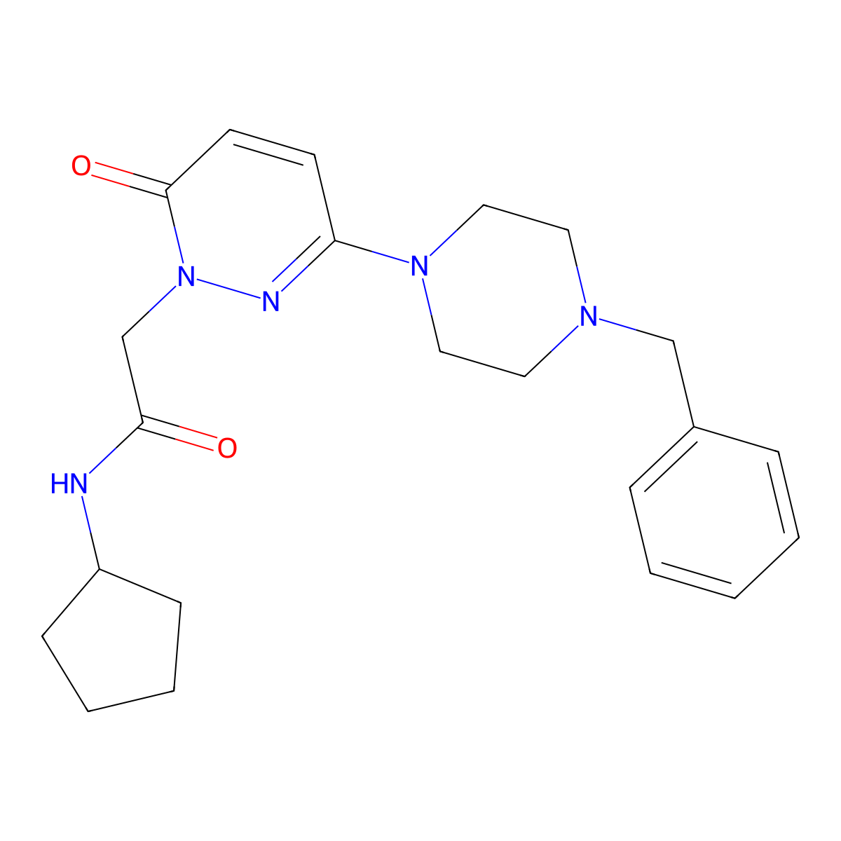 2-(3-(4-benzylpiperazin-1-yl)-6-oxopyridazin-1(6H)-yl)-N-cyclopentylacetamide molecular structure, CAS 1246058-34-3