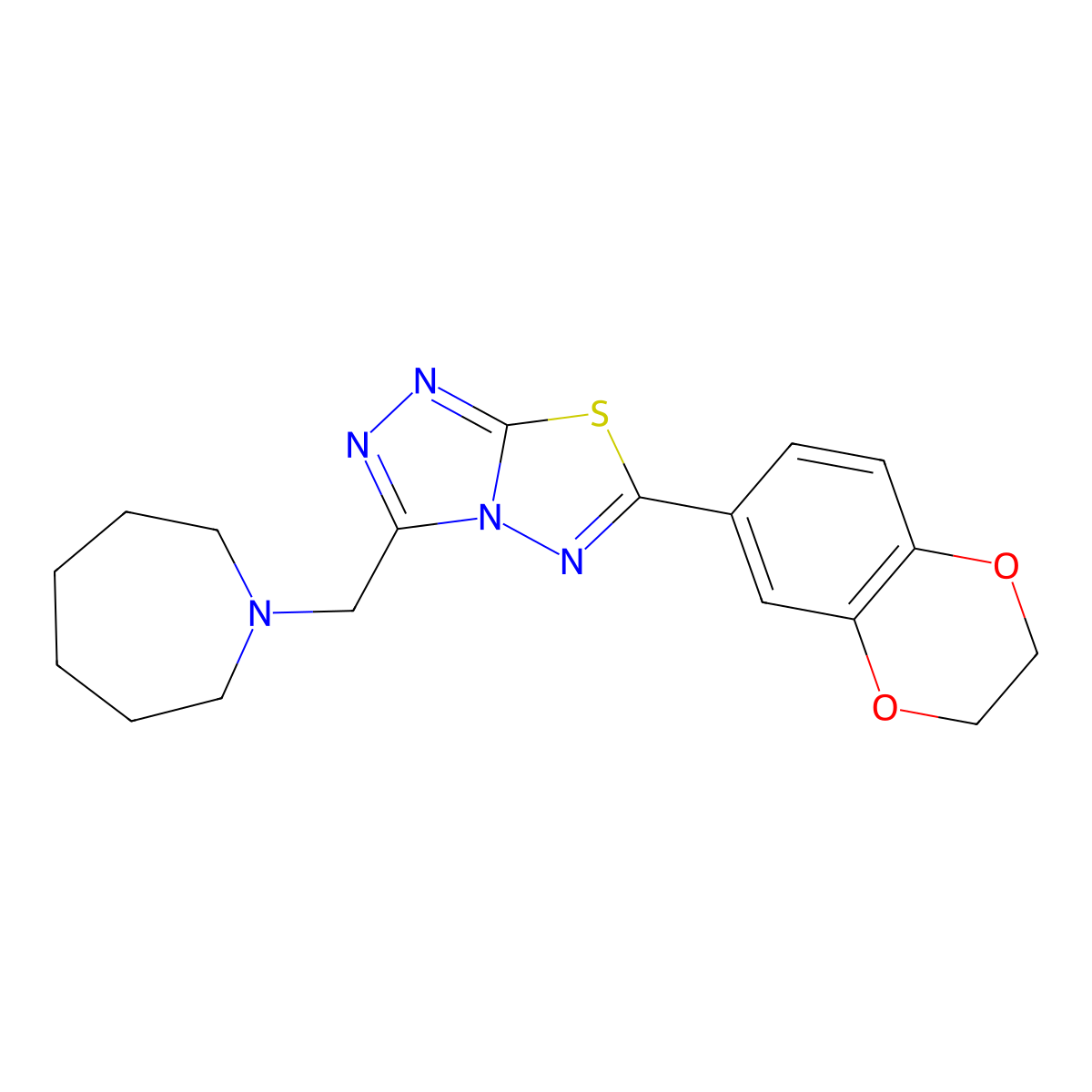 3-(Azepan-1-ylmethyl)-6-(2,3-dihydro-1,4-benzodioxin-6-yl)[1,2,4]triazolo[3,4-b][1,3,4]thiadiazole molecular structure, CAS 1246058-43-4