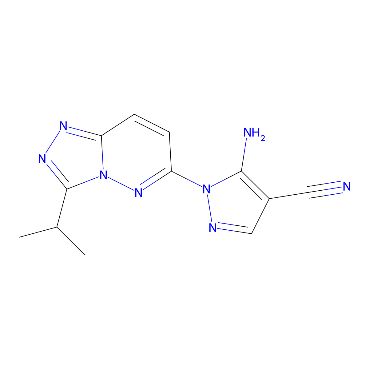 5-Amino-1-(3-isopropyl-[1,2,4]Triazolo[4,3-b]pyridazin-6-yl)pyrazole-4-carbonitrile molecular structure, CAS 1246058-56-9