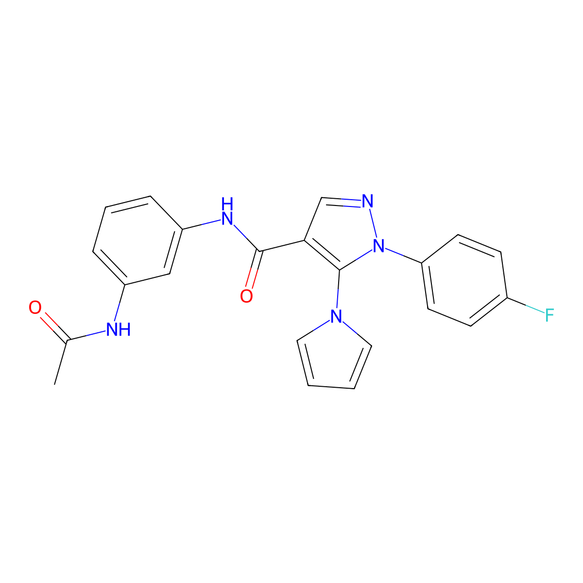 N-[3-(acetylamino)phenyl]-1-(4-fluorophenyl)-5-(1H-pyrrol-1-yl)-1H-pyrazole-4-carboxamide molecular structure, CAS 1246058-63-8
