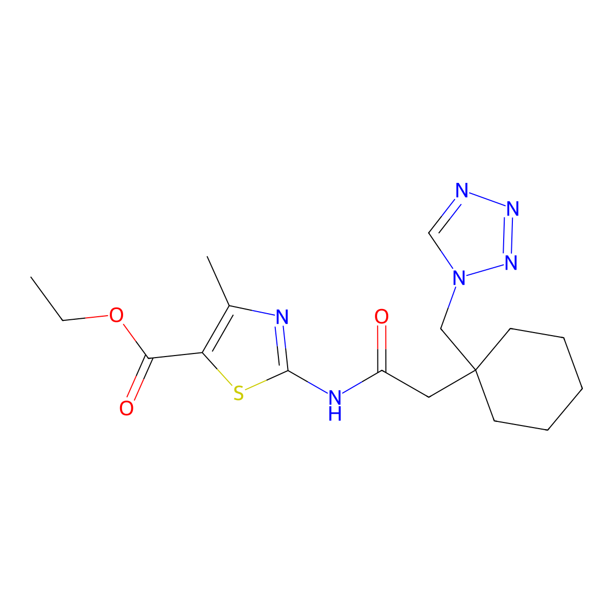 ethyl 4-methyl-2-({[1-(1H-tetrazol-1-ylmethyl)cyclohexyl]acetyl}amino)-1,3-thiazole-5-carboxylate molecular structure, CAS 1246058-82-1