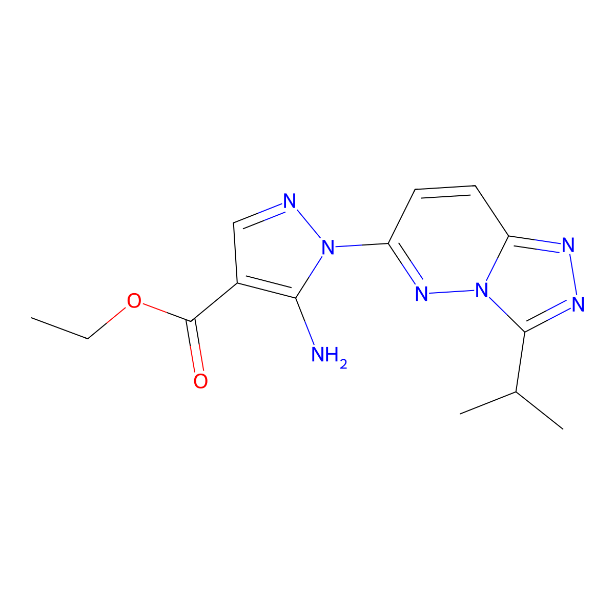 Ethyl 5-amino-1-(3-isopropyl-[1,2,4]Triazolo[4,3-b]pyridazin-6-yl)pyrazole-4-carboxylate molecular structure, CAS 1246058-97-8