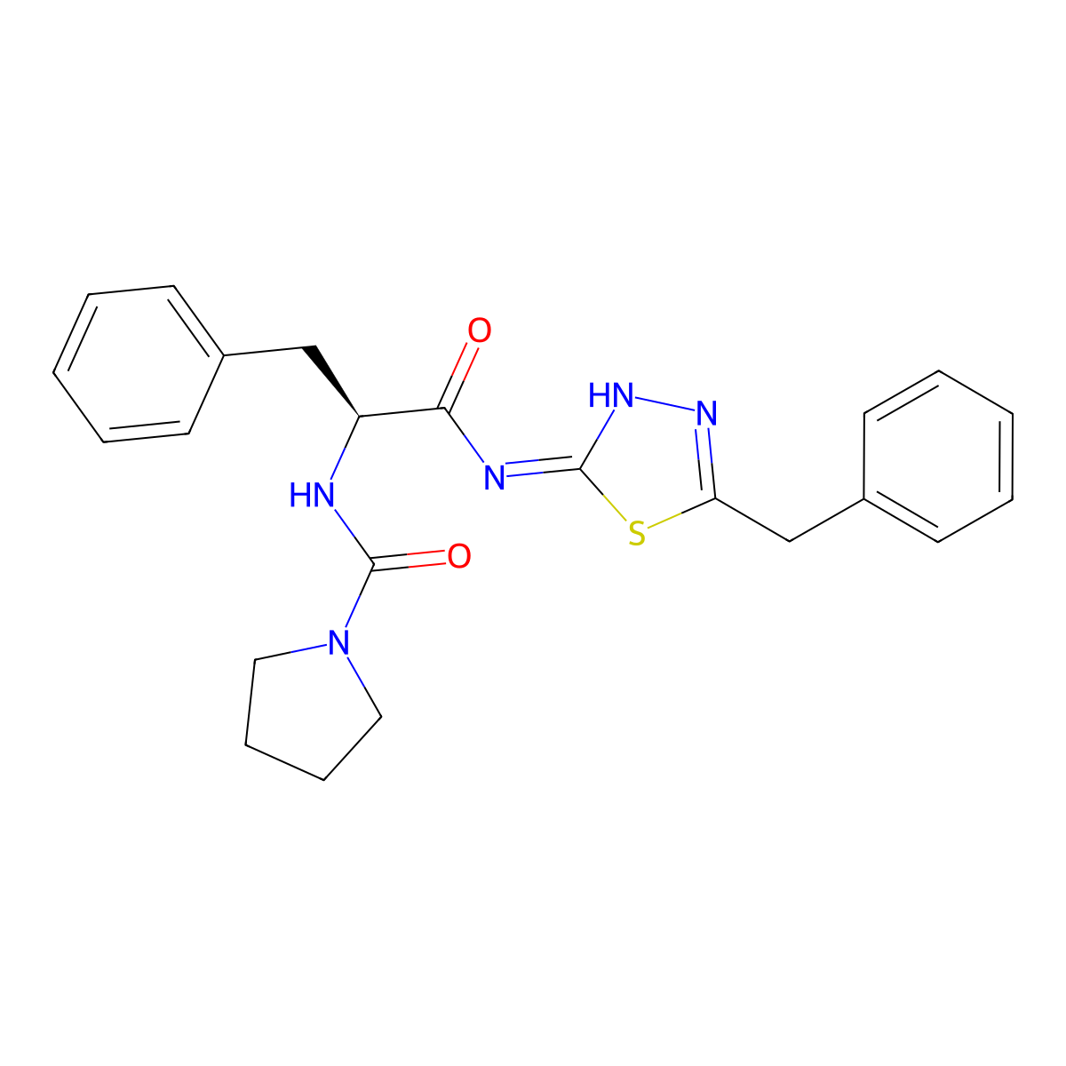(S)-N-(1-((5-Benzyl-1,3,4-thiadiazol-2-yl)amino)-1-oxo-3-phenylpropan-2-yl)pyrrolidine-1-carboxamide molecular structure, CAS 1246059-10-8