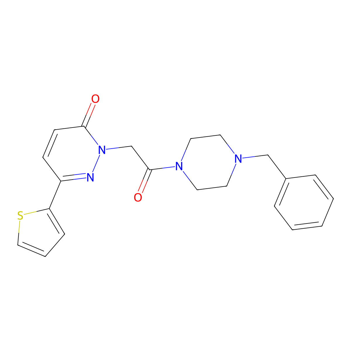 2-[2-(4-benzylpiperazino)-2-oxoethyl]-6-(2-thienyl)-3(2H)-pyridazinone molecular structure, CAS 1246059-53-9