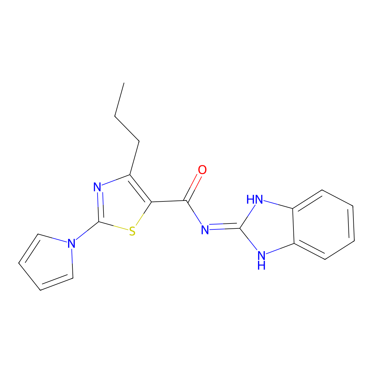 N-(1,3-dihydro-2H-benzimidazol-2-ylidene)-4-propyl-2-(1H-pyrrol-1-yl)-1,3-thiazole-5-carboxamide molecular structure, CAS 1246059-72-2