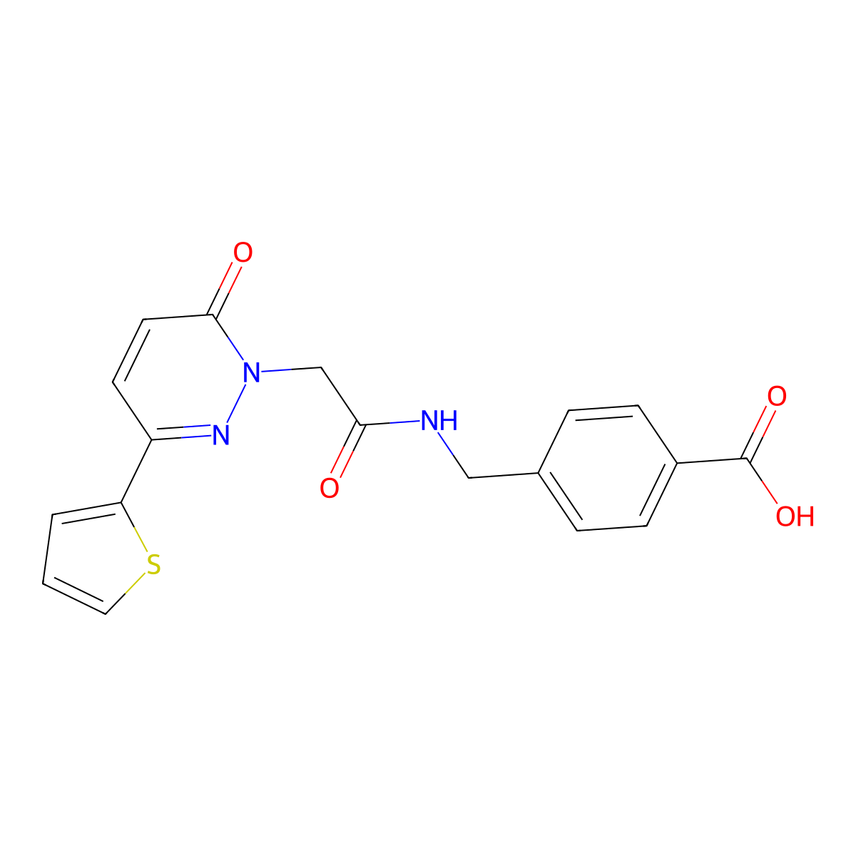 4-[({[6-oxo-3-(thiophen-2-yl)pyridazin-1(6H)-yl]acetyl}amino)methyl]benzoic acid molecular structure, CAS 1246060-12-7
