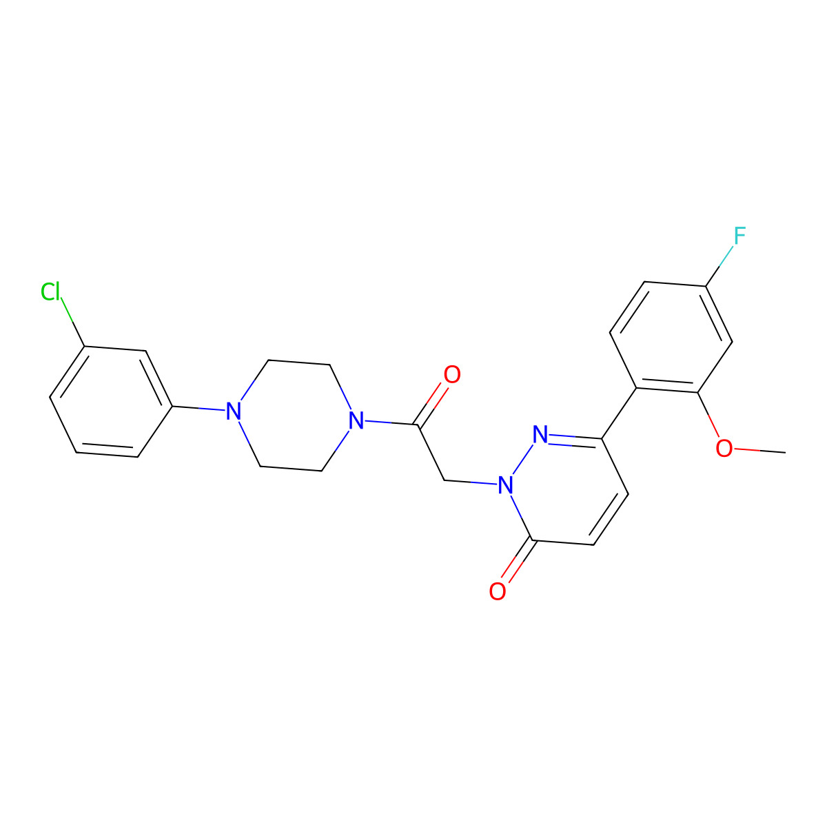 2-{2-[4-(3-chlorophenyl)piperazino]-2-oxoethyl}-6-(4-fluoro-2-methoxyphenyl)-3(2H)-pyridazinone molecular structure, CAS 1246060-36-5