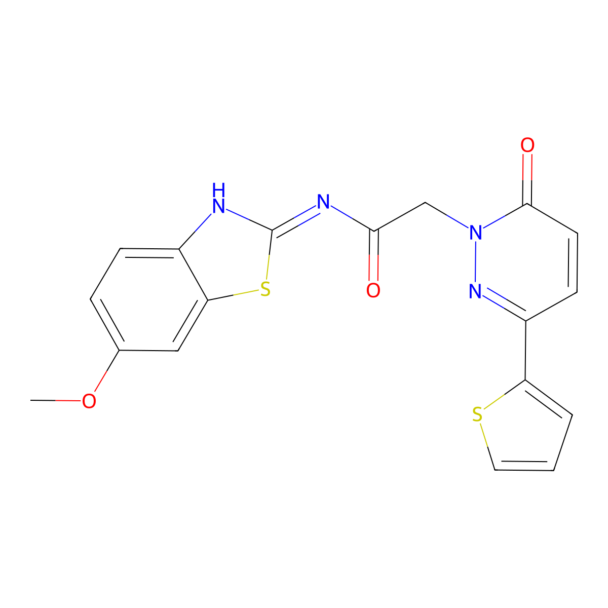 N-[(2Z)-6-methoxy-1,3-benzothiazol-2(3H)-ylidene]-2-[6-oxo-3-(thiophen-2-yl)pyridazin-1(6H)-yl]acetamide molecular structure, CAS 1246060-38-7