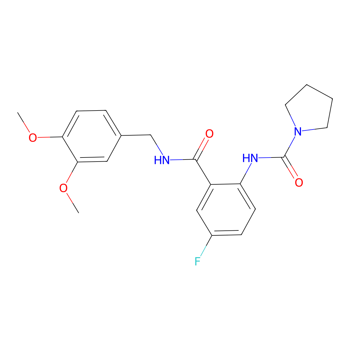 N-(2-((3,4-dimethoxybenzyl)carbamoyl)-4-fluorophenyl)pyrrolidine-1-carboxamide molecular structure, CAS 1246060-41-2