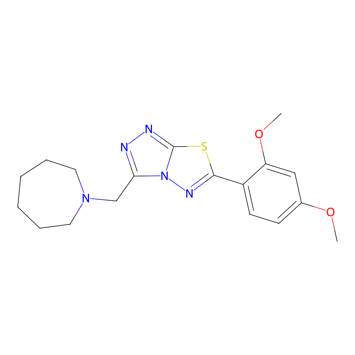 3-(1-Azepanylmethyl)-6-(2,4-dimethoxyphenyl)[1,2,4]triazolo[3,4-b][1,3,4]thiadiazole molecular structure, CAS 1246060-61-6