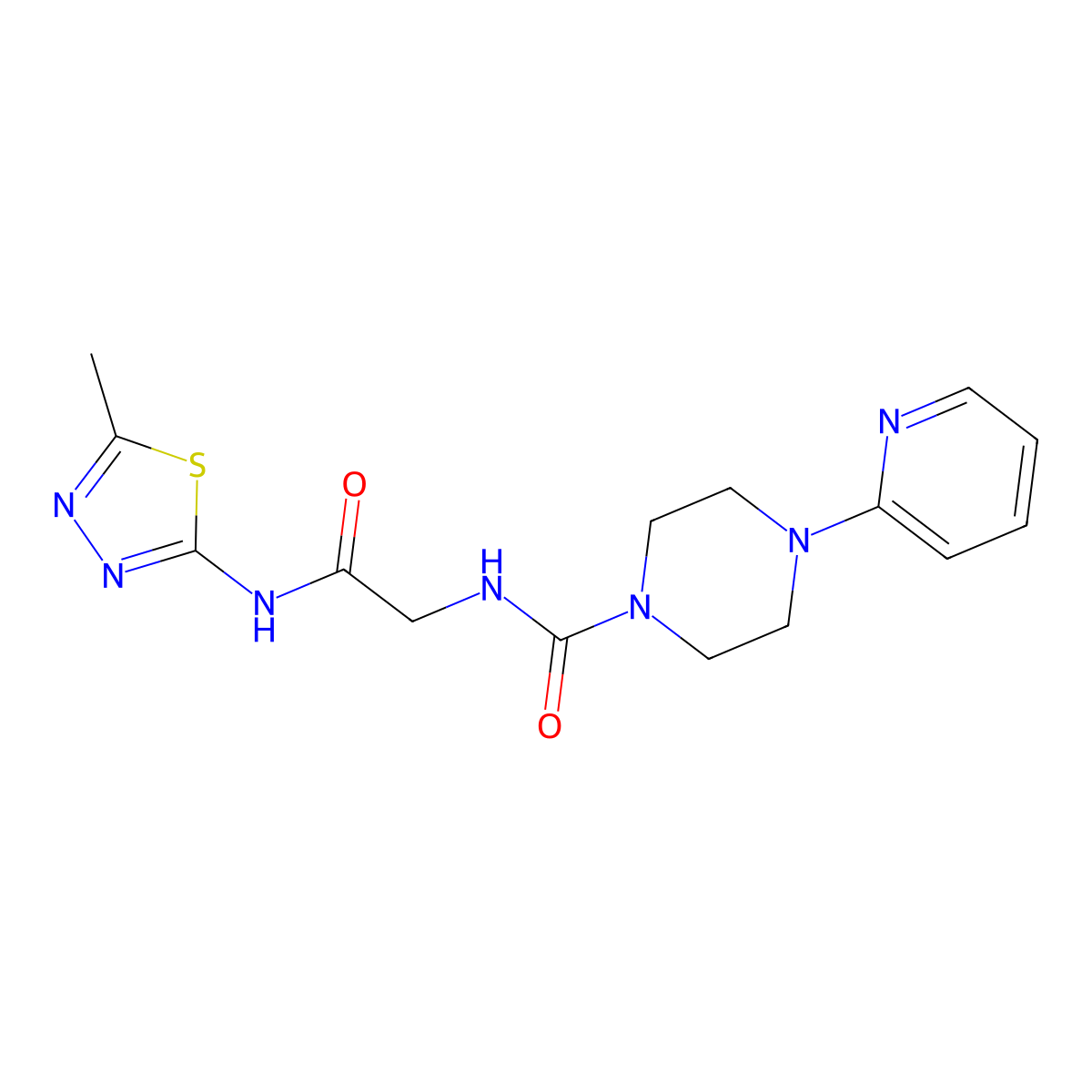 N-(2-{[(2Z)-5-methyl-1,3,4-thiadiazol-2(3H)-ylidene]amino}-2-oxoethyl)-4-(pyridin-2-yl)piperazine-1-carboxamide molecular structure, CAS 1246060-88-7