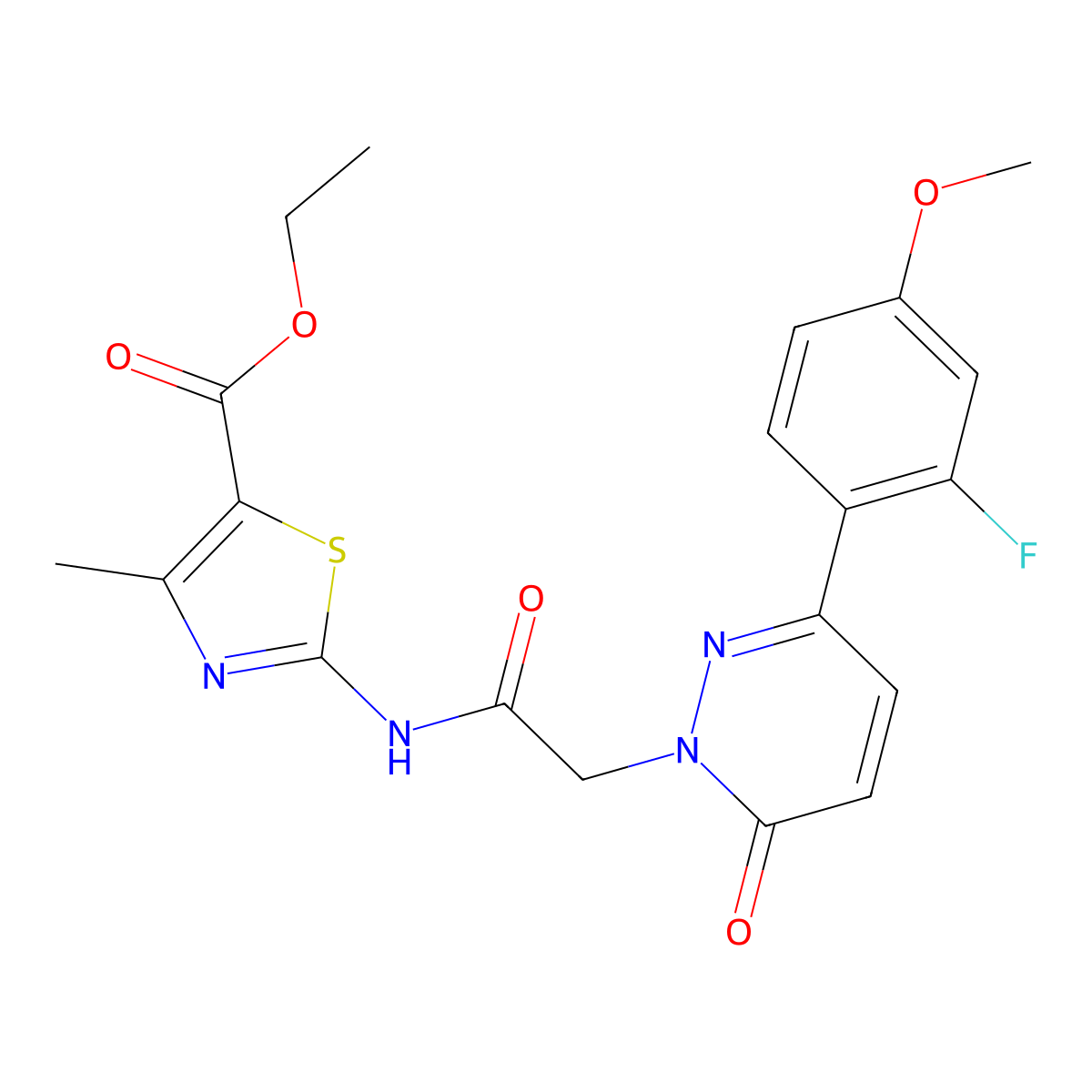 ethyl 2-({[3-(2-fluoro-4-methoxyphenyl)-6-oxopyridazin-1(6H)-yl]acetyl}amino)-4-methyl-1,3-thiazole-5-carboxylate molecular structure, CAS 1246060-96-7