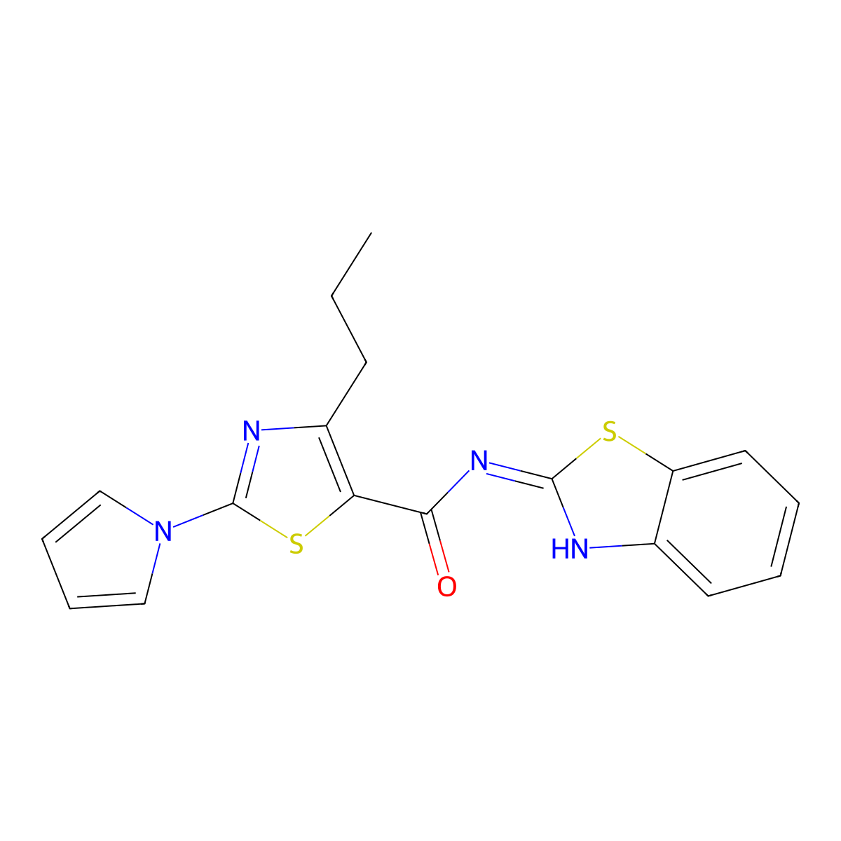 N-[(2E)-1,3-benzothiazol-2(3H)-ylidene]-4-propyl-2-(1H-pyrrol-1-yl)-1,3-thiazole-5-carboxamide molecular structure, CAS 1246061-05-1