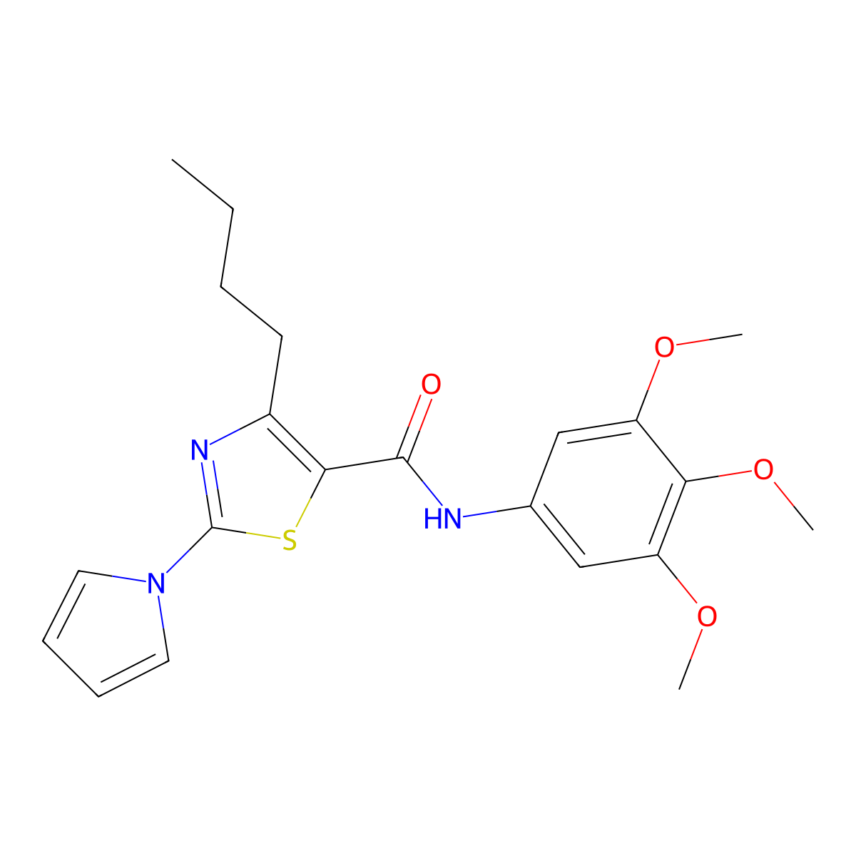 4-butyl-2-(1H-pyrrol-1-yl)-N-(3,4,5-trimethoxyphenyl)-1,3-thiazole-5-carboxamide molecular structure, CAS 1246061-44-8