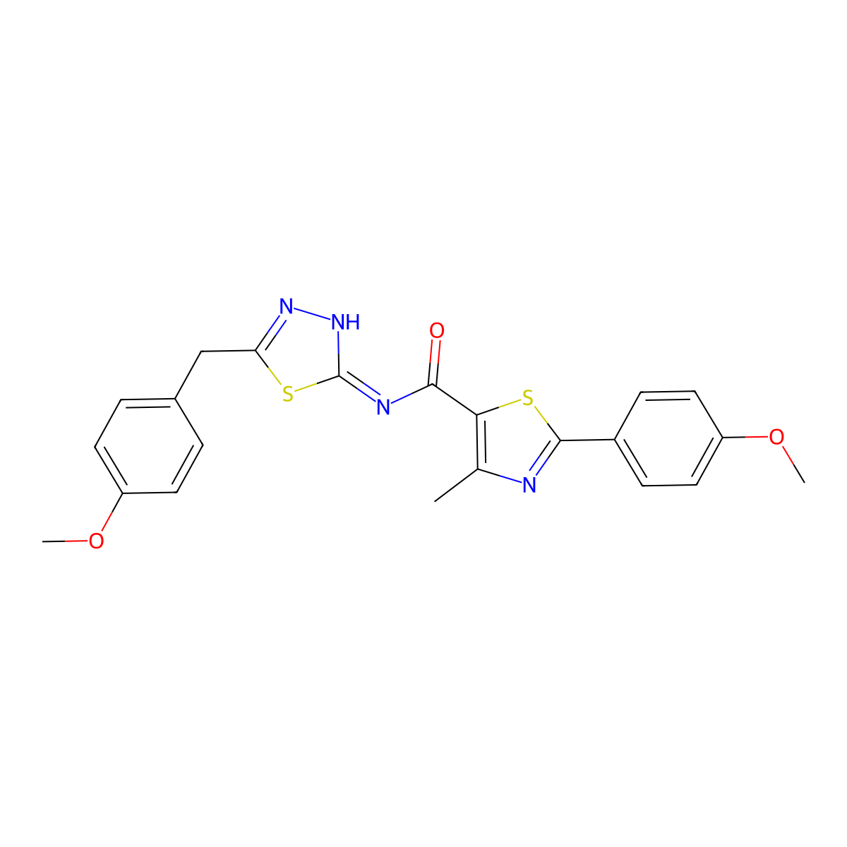 N-[(2E)-5-(4-methoxybenzyl)-1,3,4-thiadiazol-2(3H)-ylidene]-2-(4-methoxyphenyl)-4-methyl-1,3-thiazole-5-carboxamide molecular structure, CAS 1246061-62-0