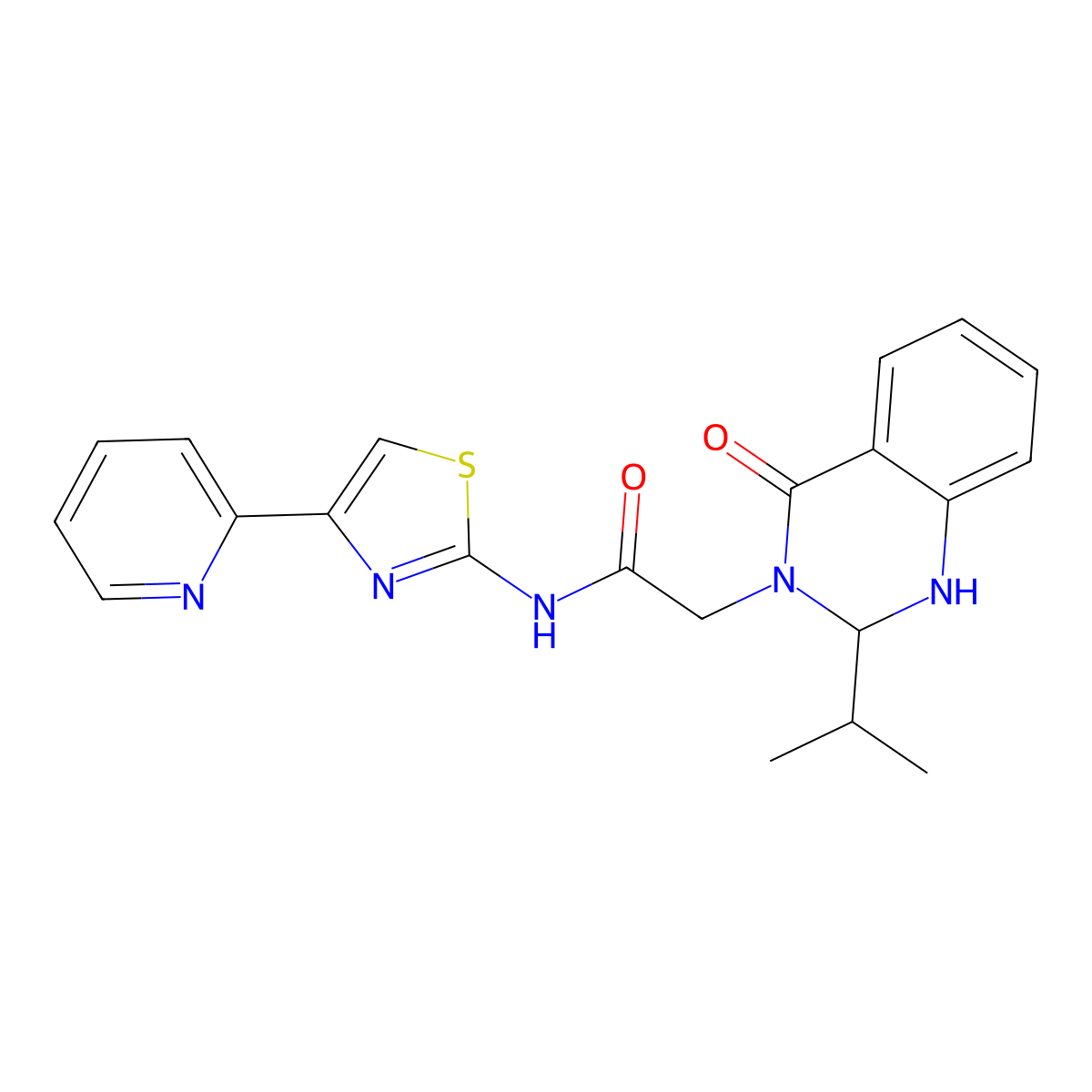 2-[4-oxo-2-(propan-2-yl)-1,4-dihydroquinazolin-3(2H)-yl]-N-[(2Z)-4-(pyridin-2-yl)-1,3-thiazol-2(3H)-ylidene]acetamide molecular structure, CAS 1246061-63-1